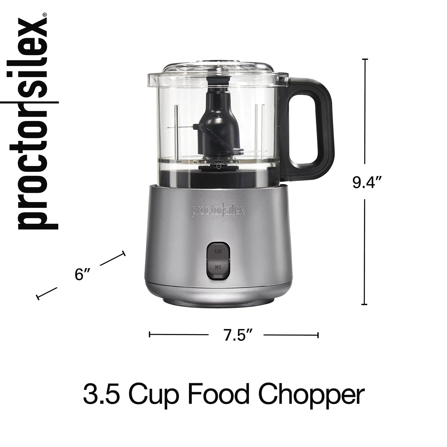 Proctor Silex Electric Food Chopper & Mini Food Processor, 350 Watts, 3.5 Cup Bowl, 2 Speeds, Stainless Steel Blades, for Chopping, Puree & Emulsify, Silver, 72870