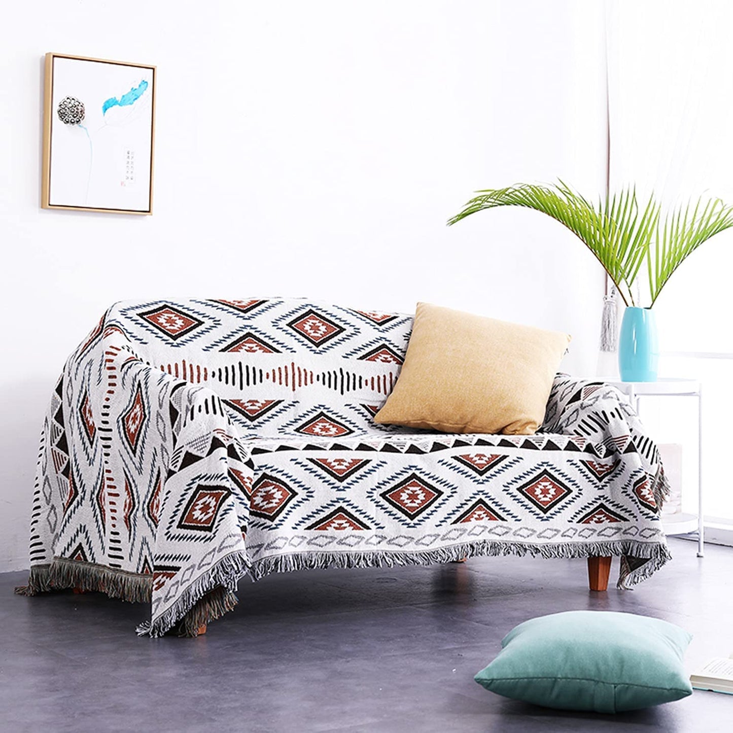 Southwest Throw Blankets Aztec Blanket with Tassels Reversible Southwestern Navajo Throw Blanket for Couch Chair Sofa Bed Outdoor Beach Travel 63"x51"