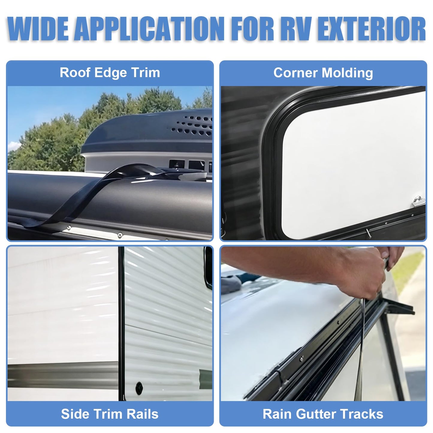 Podoy 1" RV Trim Molding Insert 100 FT with 12 Screws, Heavy Duty Vinyl Screw Cover Trim for RV Camper Travel Trailer, Exterior Corner Molding Replacement, Black