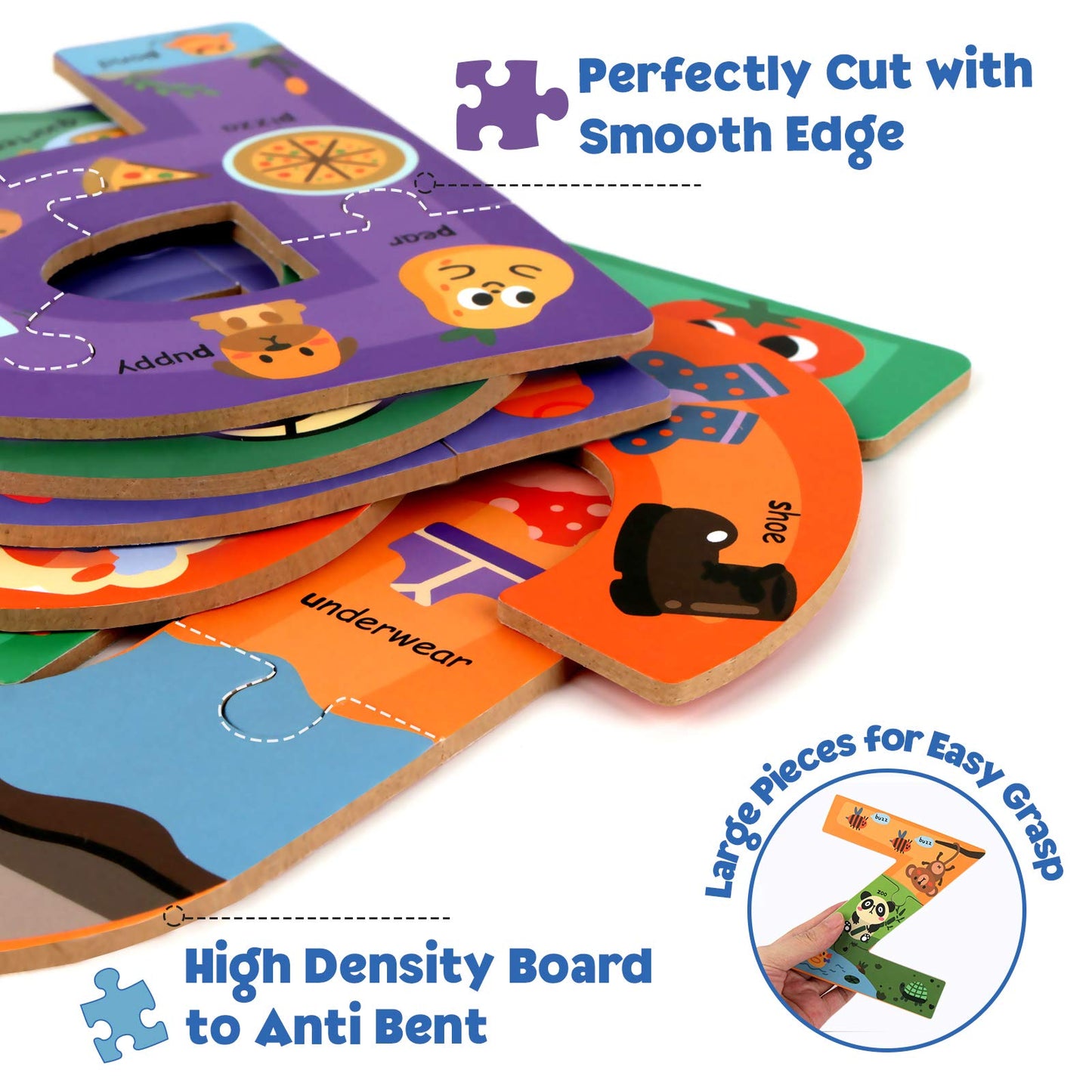 SYNARRY Wooden Puzzles for Kids Ages 3-5, ABC Learning for Toddlers Ages 3+, Sight Words Letter Puzzles Montessori Toys Educational for Preschool Boys Girls