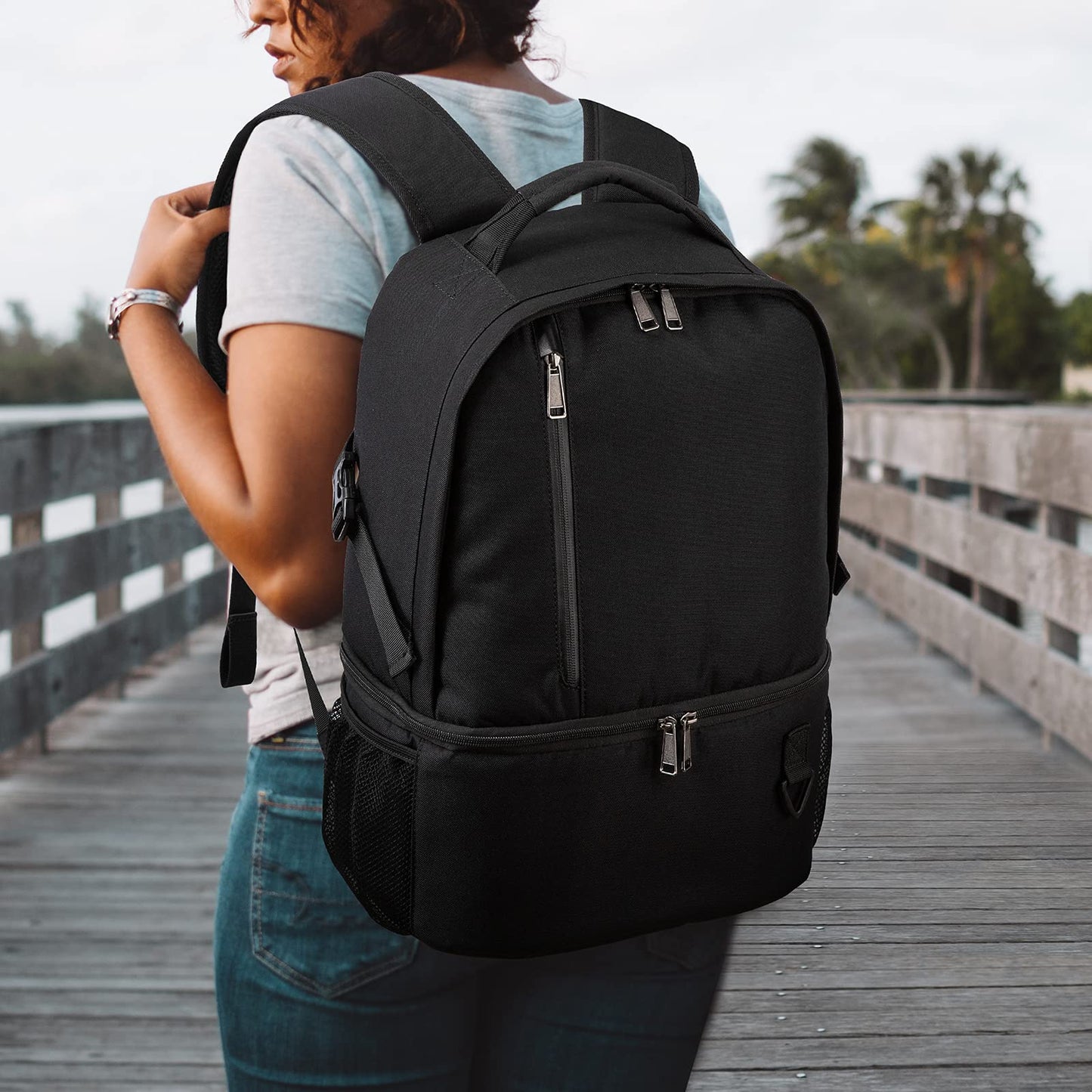TUGUAN Insulated Cooler Backpack 16/26 Cans Double Deck Leakproof Lightweight Soft Lunch Backpack Small Cooler Bag Beach Picnic, Black