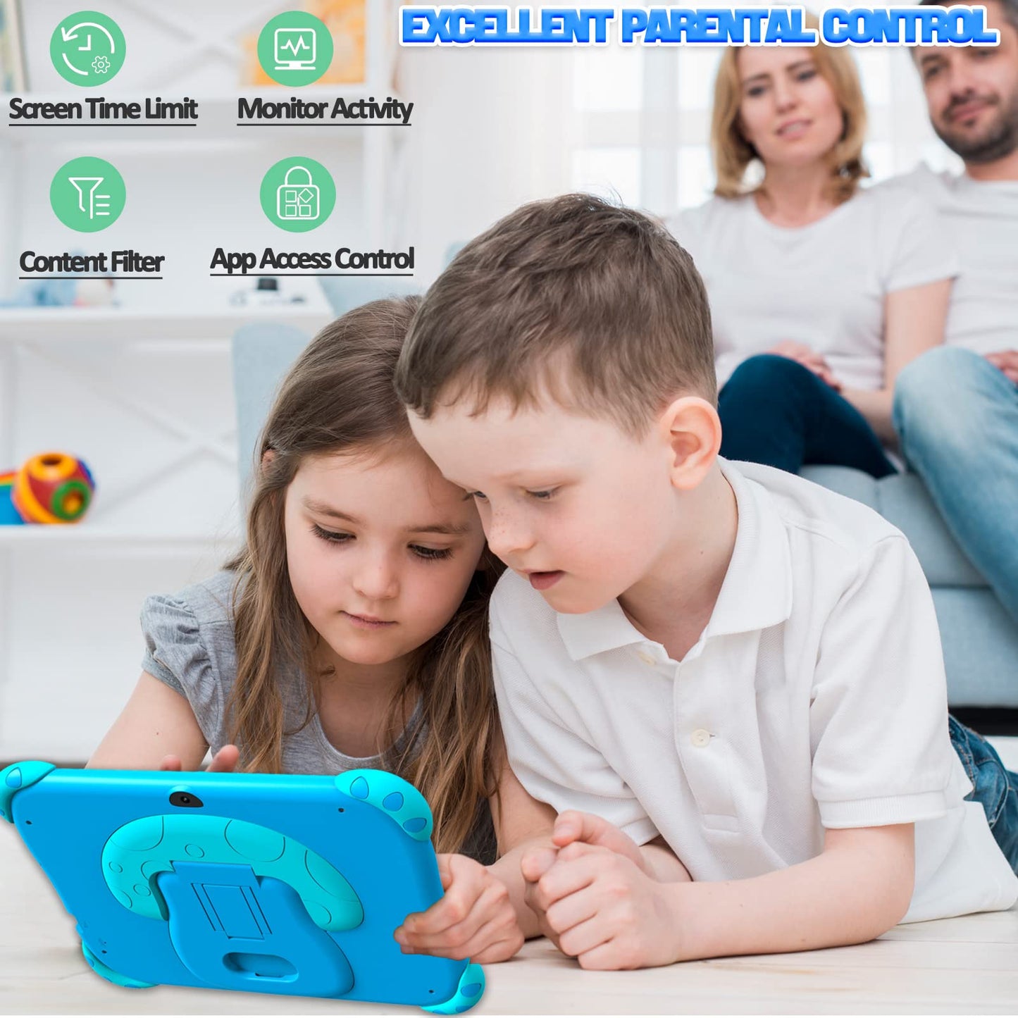 Ascrecem Kids Tablet Android 7 inch Toddler Tablet for Kids with WiFi Dual Camera Parental Control 32GB ROM 128GB Expand Children's Tablets with Kid Software Educational Games Ages 3 to 14 Years(Blue)