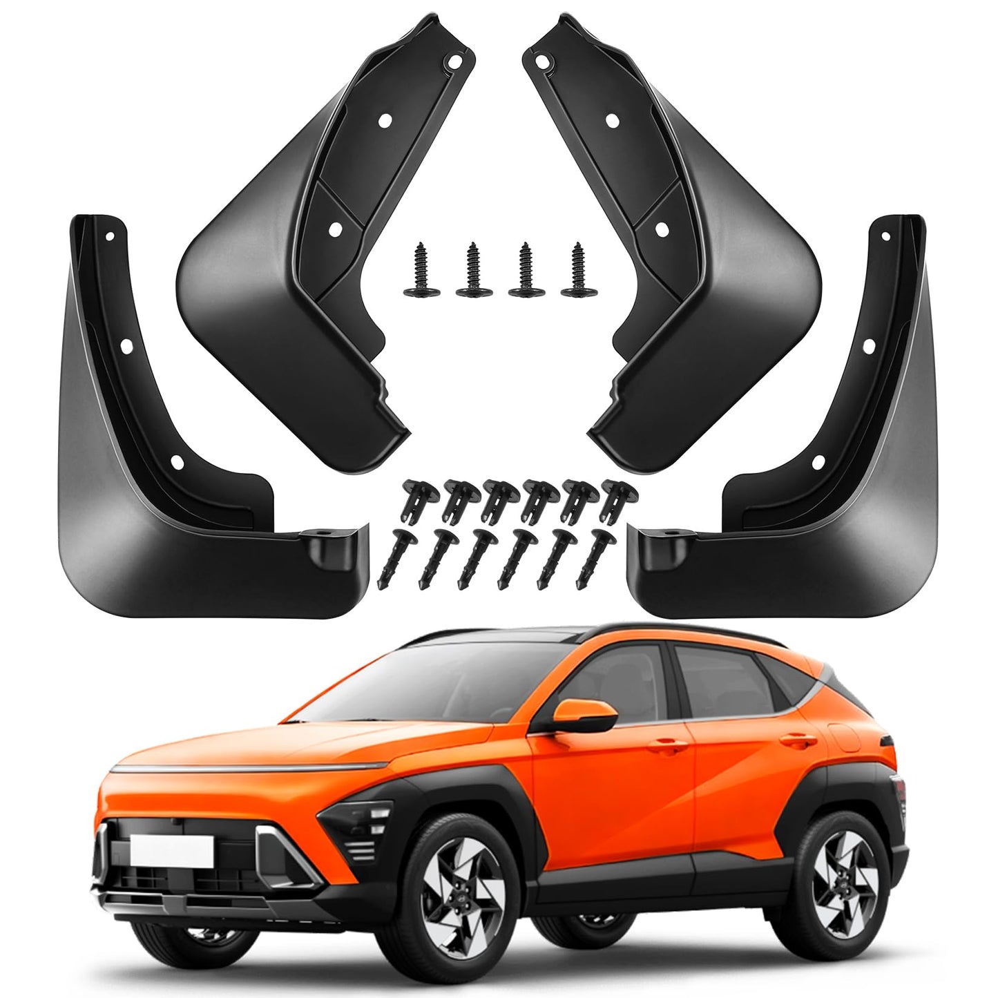 WRWJL Mud Flaps for Hyundai Kona 2024 2025 Accessories,Upgraded Front Rear Splash Guards Compatible with Kona,All Weather 4PCS No Drilling Mudflaps Tire Splash(NO for N Line Model)