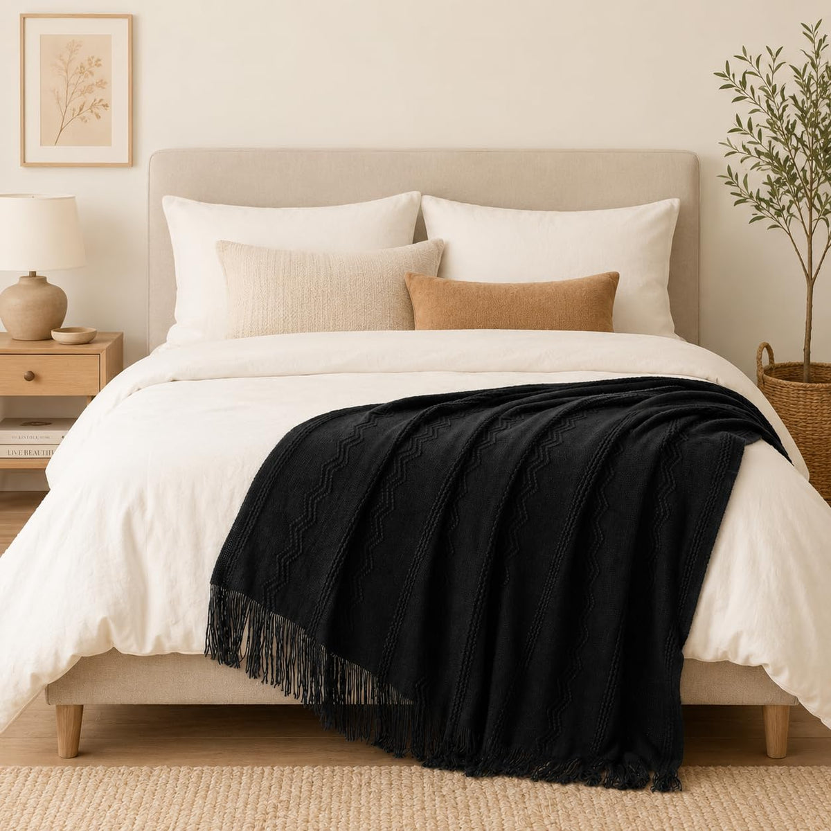 BATTILO HOME Black Throw Blanket Geometric Pattern Decorative Indoor Outdoor Lightweight Throws for Sofa Couch Chair Home Decor 50"x60"