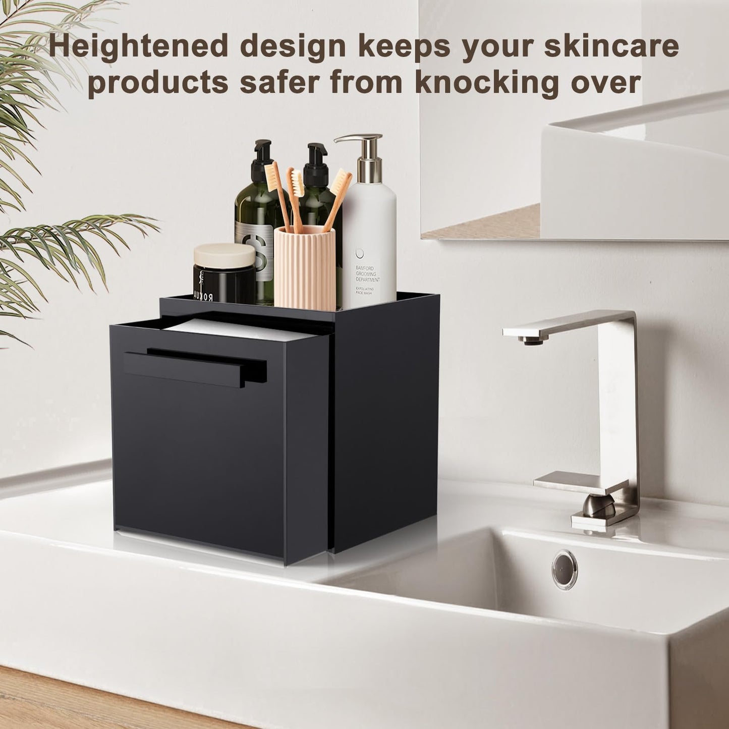 TAINESS Disposable Face Towel Storage Box Compatible with Clean Skin Club Clean Towel XL Acrylic Cosmetic Organizer Container Box Facial Towels Holder with Drawer Wall-Mounted (Black)