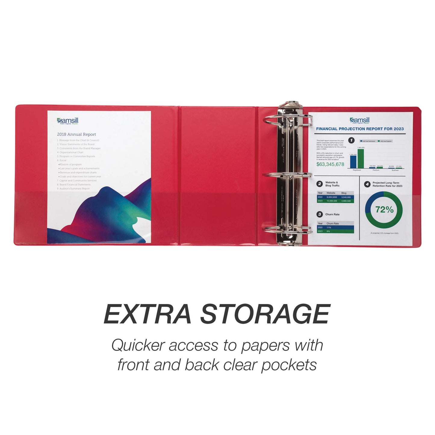 Samsill Durable 6 inch 3 Ring Binder, Made in USA, Locking D Ring FSC 100% Recycled Chipboard, Red