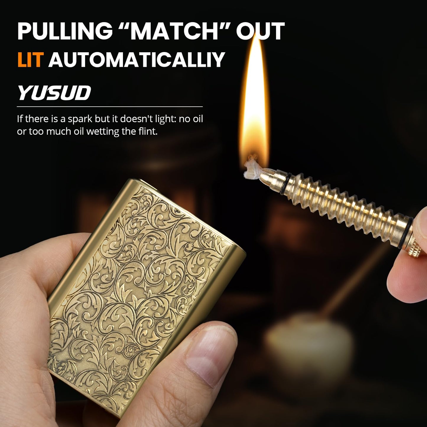 Vintage Lighter Permanent Match, Cool Lighter Fluid Refillable, Brass Trench Lighters, Creative Auto Fire Starter, EDC Reusable Infinite Matches, Unique Birthday Gift for Dad Men Fathers Day