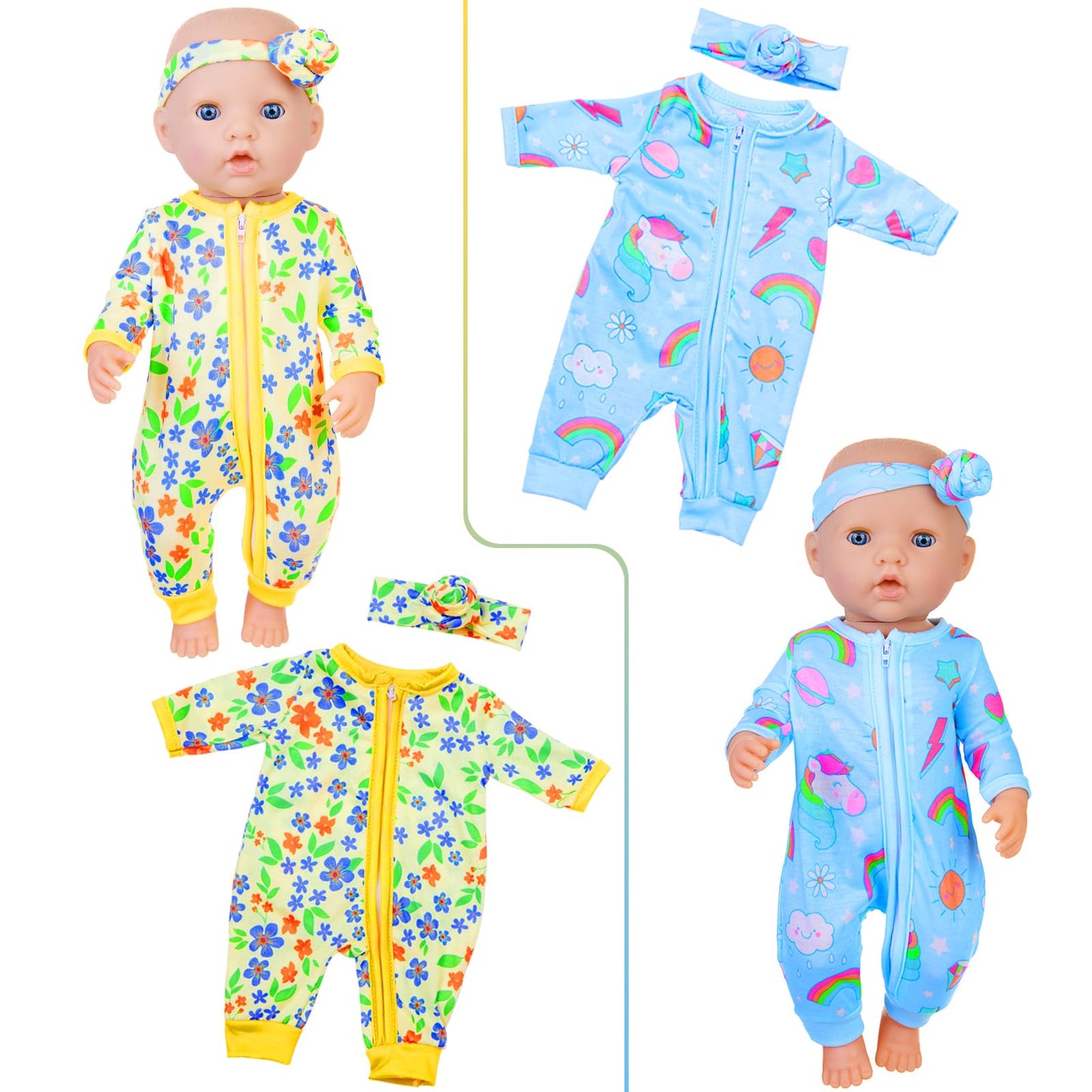 ZITA ELEMENT 5 Sets 14-18 Inch Baby Doll Clothes Outfits Casual Wear for 17 Inch Baby Doll Clothes and Headbands 10 Pcs in Total Doll Clothing and Accessories