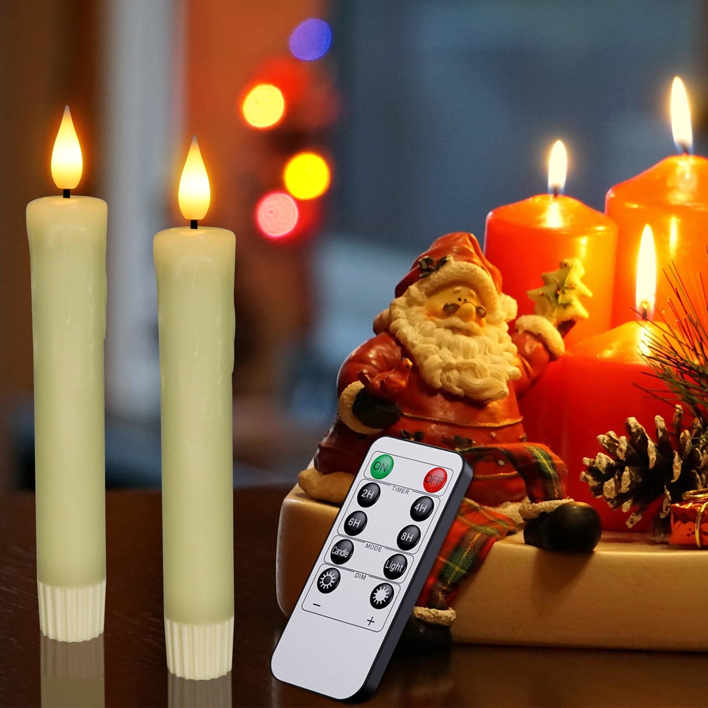 Real Wax LED Flameless Taper Candles with Remote Timer, 6.4 Inch Ivory LED Candlesticks Battery Operated with 3D Flickering Flame for Christmas Window Halloween Wedding Party Home Decor