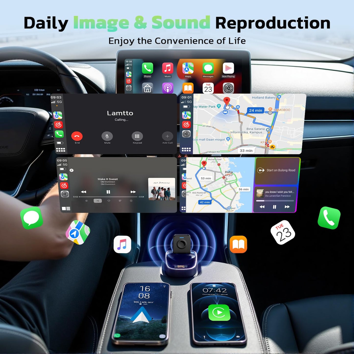 LAMTTO 2-in-1 Wireless CarPlay and Android Auto Adapter, Convert Wired to Wireless CarPlay Mini Adapter for OEM Wired Cars, USB Type C Plug and Play, OTA Support,Stable Car Control and No Delay