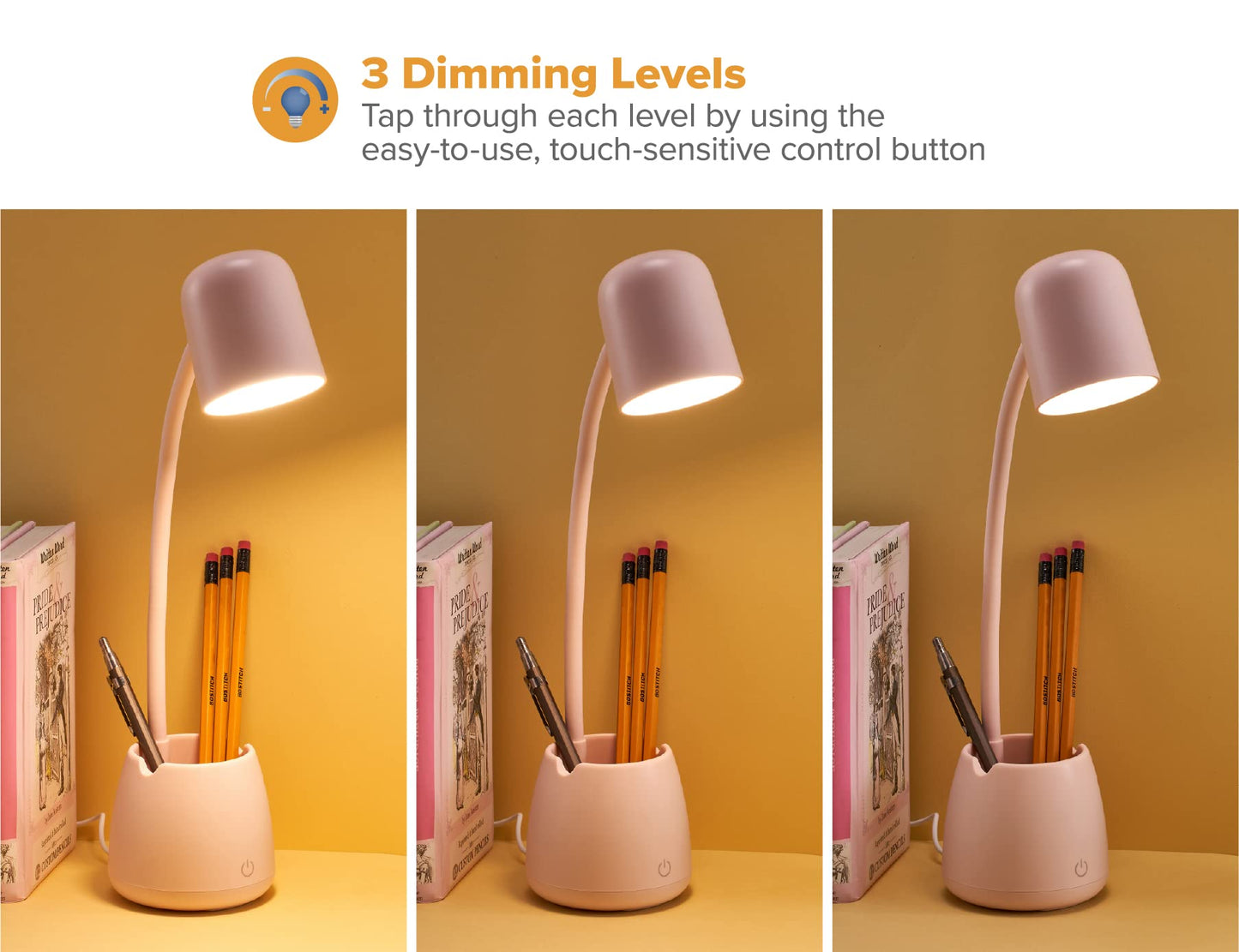 Bostitch Office LED2105-PNK Dimmable Lamp with Storage Cup, Three Brightness Levels, Touch Sensitive Dimmer, Energy-Efficient, Pink