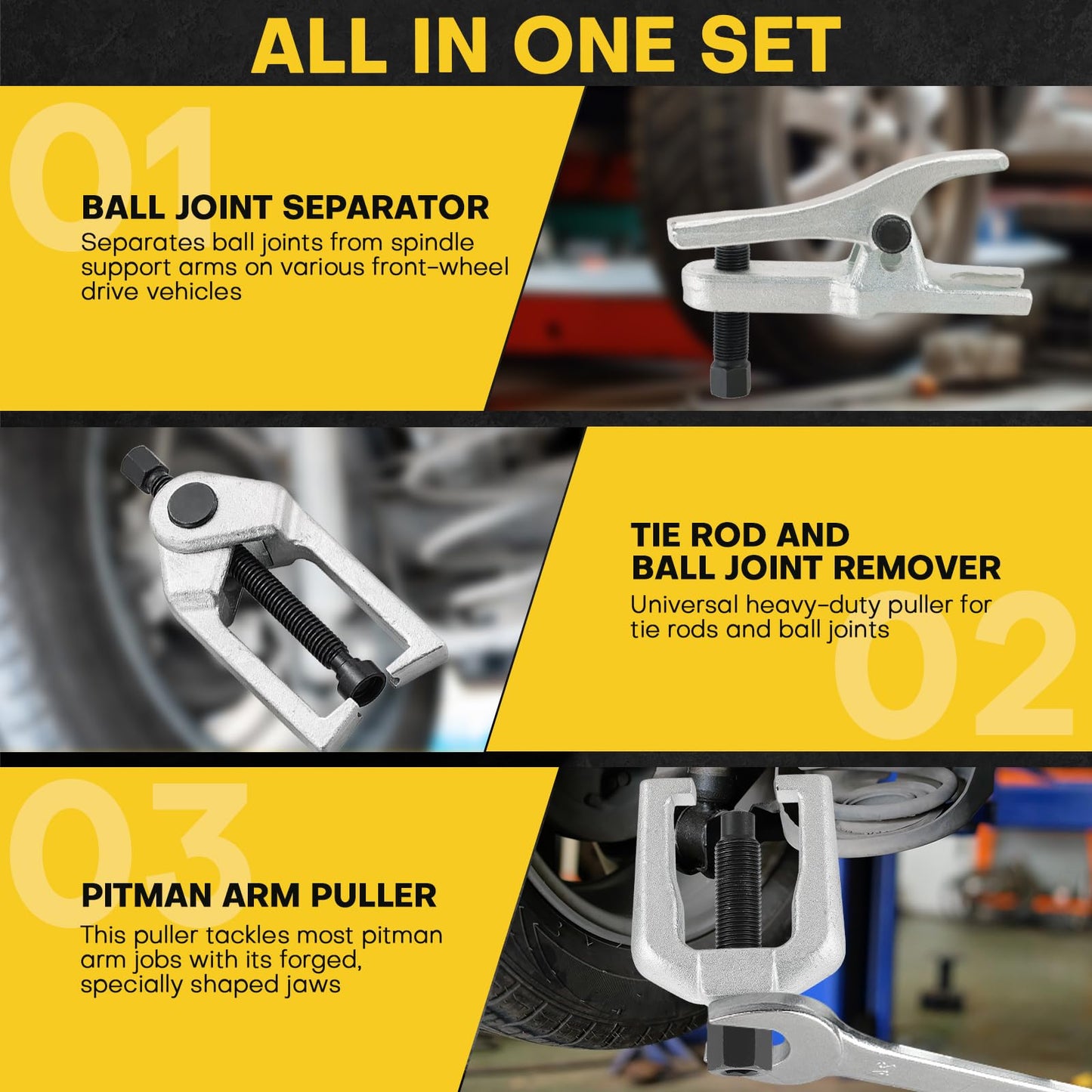 Acymner Ball Joint Separator Kit | 5 in 1 Pitman Arm Puller, Tie Rod End Tool Set, Splitter Removal Kit for Front End Service