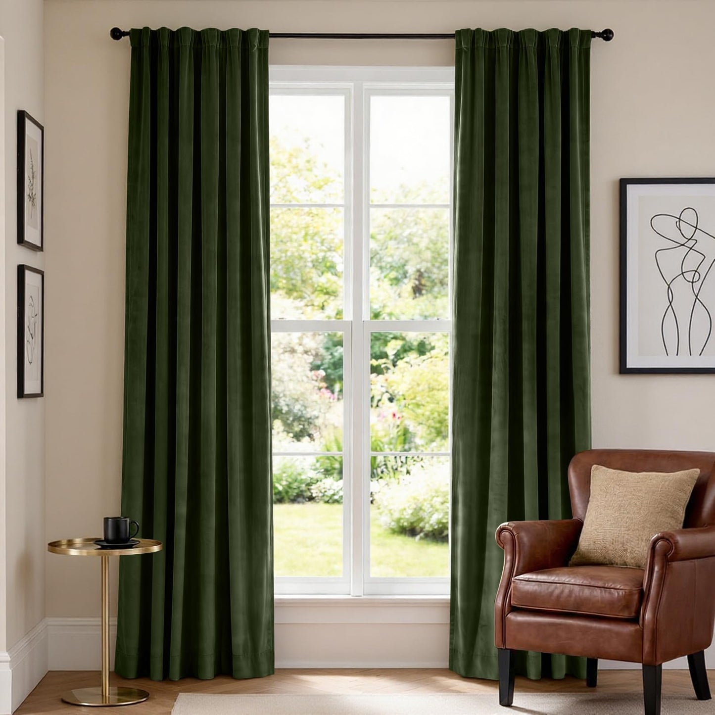 Lazzzy Dark Green Velvet Curtains 84 Inch Long 2 Panels Blackout Thermal Insulated Curtain Drapes for Bedroom Living Room Darkening Window Treatments Rod Pocket Moss Green