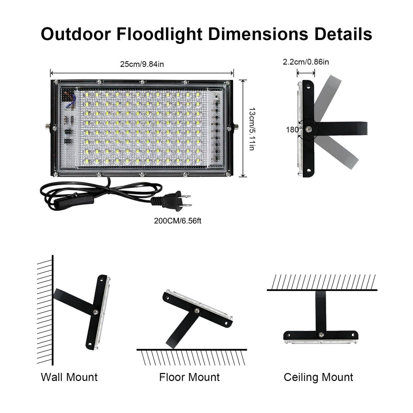 100W Flood Light Outdoor, 4 Pack 10000 Lumens LED Flood Light, 6500K Super Bright Plug in Outdoor Lights, IP66 Waterproof Work Light Exterior Security Lights for Garden, Yard, Garage, Playground