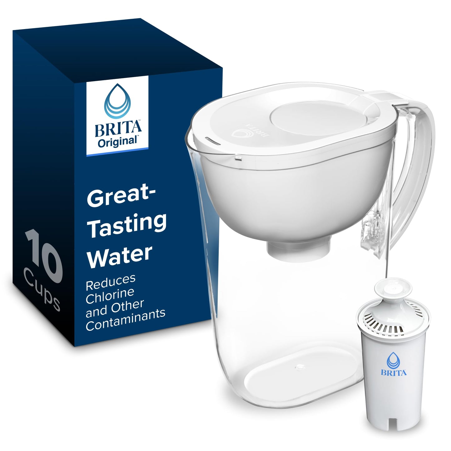 Brita 10 Cup Filter Pitcher with Smart Light Indicator, Reduces Chlorine taste and odour from Tap Water, Filters 151 Litres, Huron, White