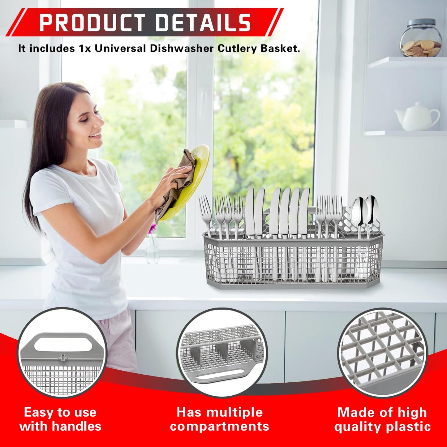 WD28X10128 Dishwasher Silverware Basket (19.7"x3.8"x8.4") Compatible with GE Dishwasher-Replace AP3772889, WD28X10127, 1088673, AH959351, EA959351, PS959351-1pcs