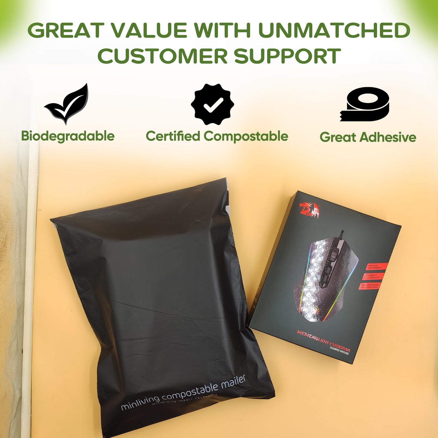 100% Compostable Biodegradable Mailers 10x13 inch (50 Pcs) Poly Mailers, Eco-Friendly Packaging Envelopes Pouches. Reusable Double Sealing, Extra Thick, Zero-Waste mailing Bags (M Size, 10" x 13")