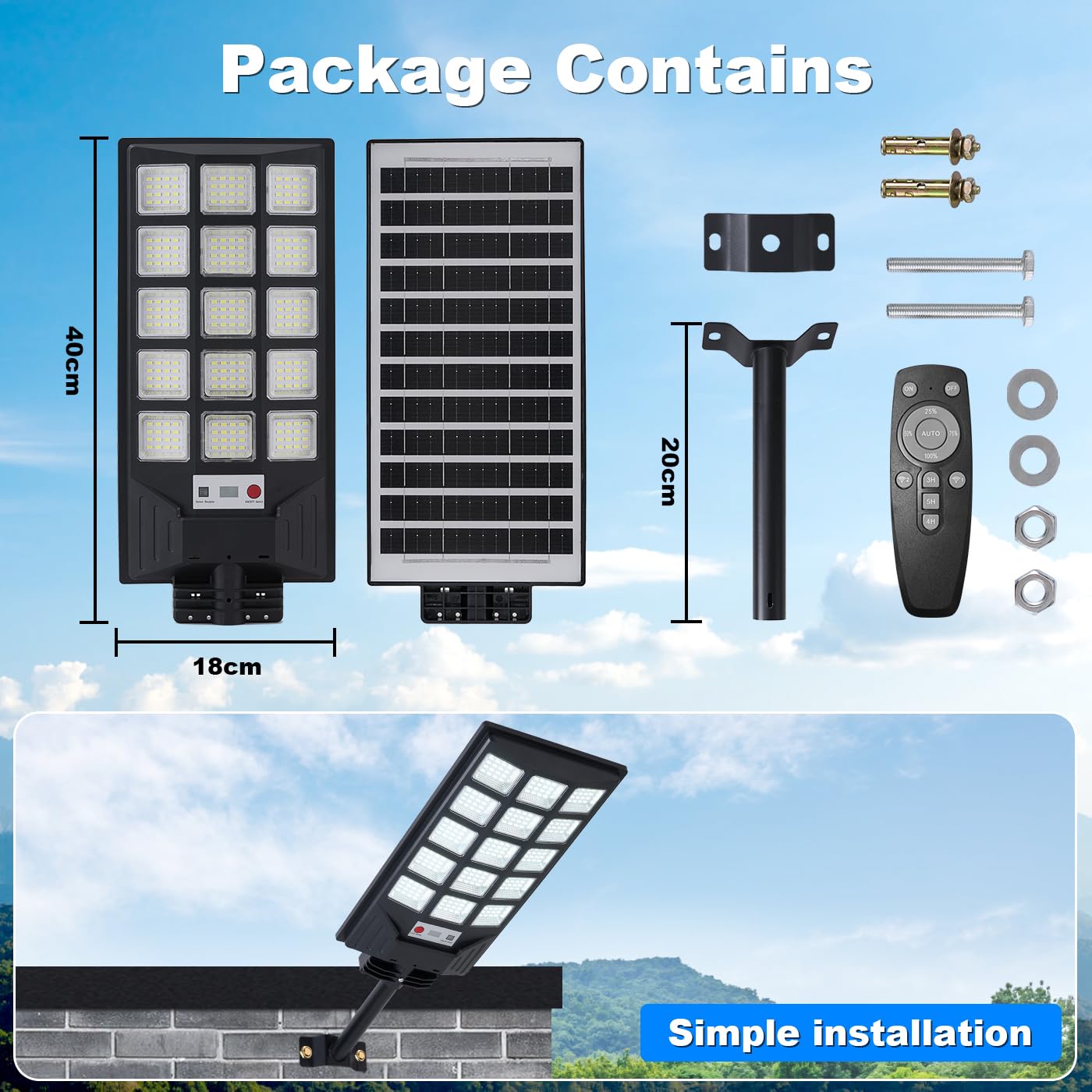 Solar Street Lights Outdoor Waterproof, 8500K Solar Powered Lights Outdoor LED Flood Lamp, Dusk to Dawn Motion Sensor and Remote Control for Yard,Fence,Parking lot,Garage (1PACK)