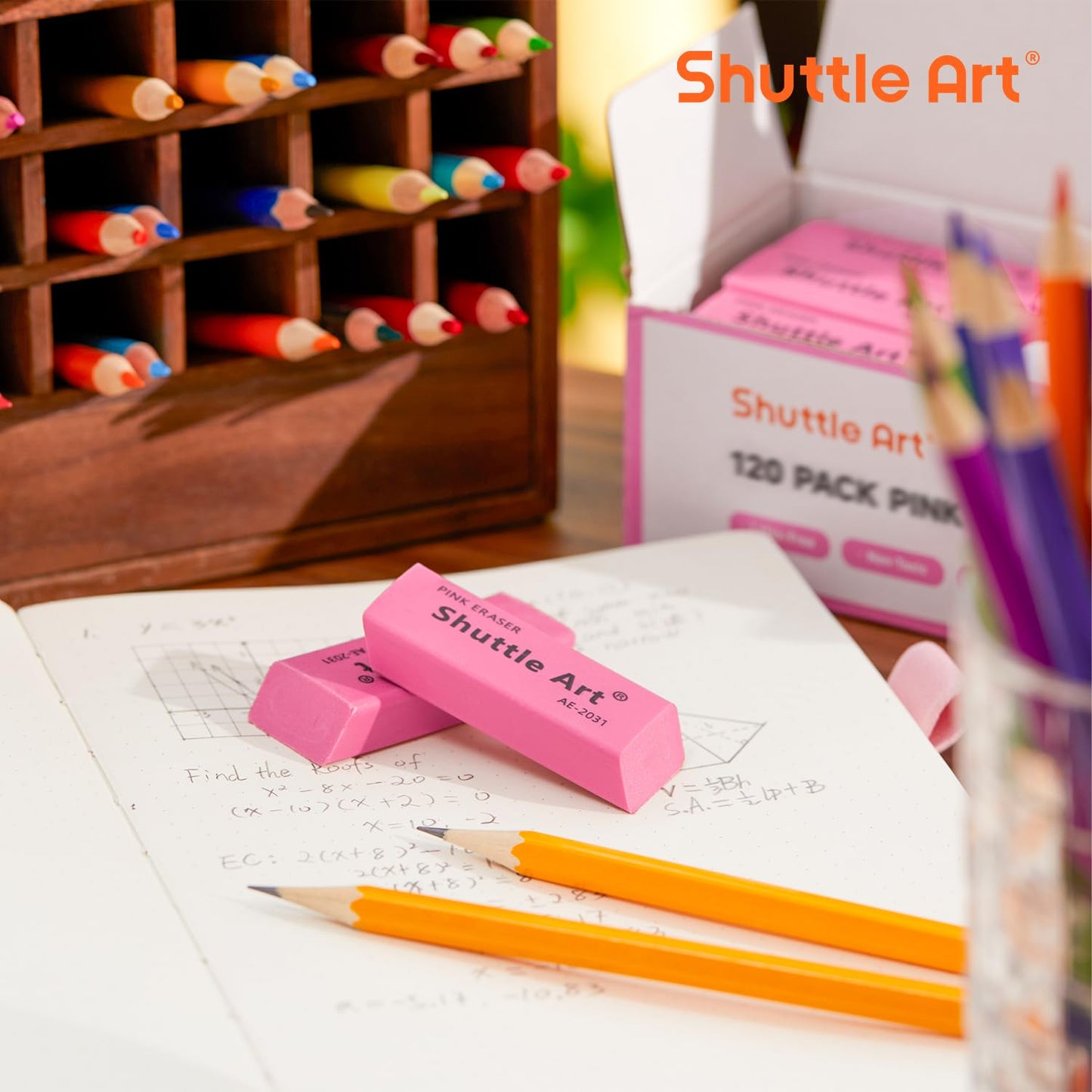 Shuttle Art Pink Erasers, 120 Pack Pink Erasers Bulk for School, Office, Latex-Free Soft Erasers for Kids, Teachers as School Supplies