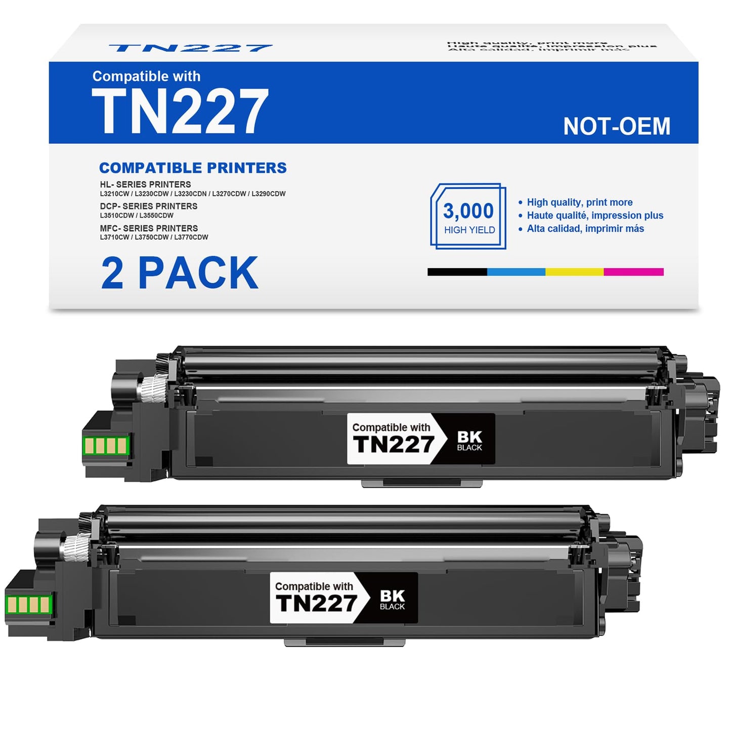 (with Chip) TN227 Toner Cartridge TN-227 2 Black Compatible Replacement for TN227 TN-227BK TN223 Black Work with MFC-L3770CDW HL-L3270CDW HL-L3290CDW MFC-L3710CW HL-L3210CW Printer Toner