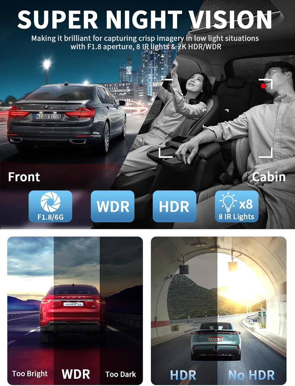 4K Dash Cam, Dashcam Front and Rear, Car Camera 4 Channel, 4K/2K UHD Dash Camera for Cars, Dash Cam Built-in 5GHz WiFi GPS Voice Control, Night Vision, with 64GB Card, 24H Parking Mode V50