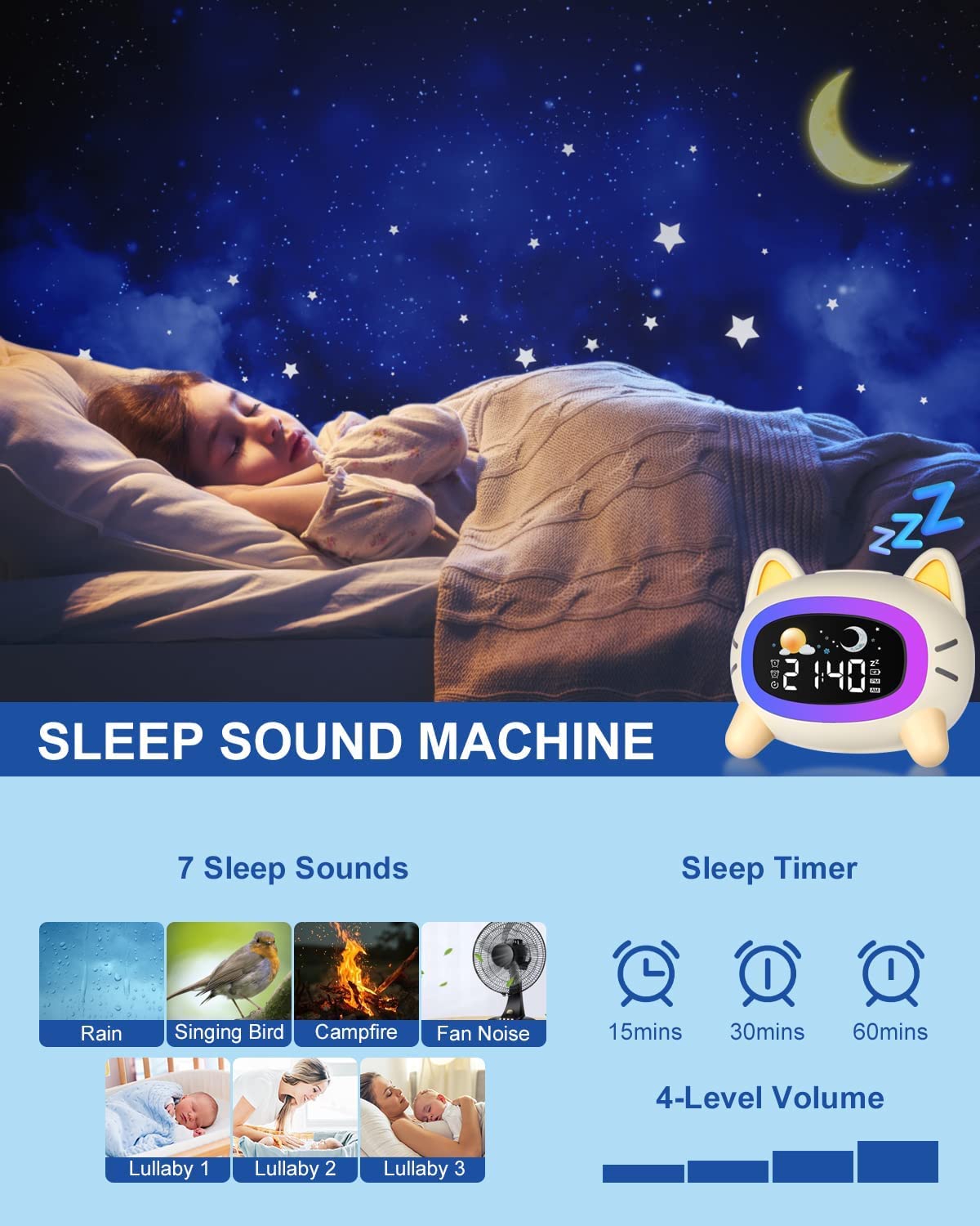 Uplayteck Kids Alarm Clock Ok to Wake and Grow Clock for Kids with 5 Adjustable Light and 4 Level Sounds Toddler Sleep Trainer for Boys and Girls Bedrooms