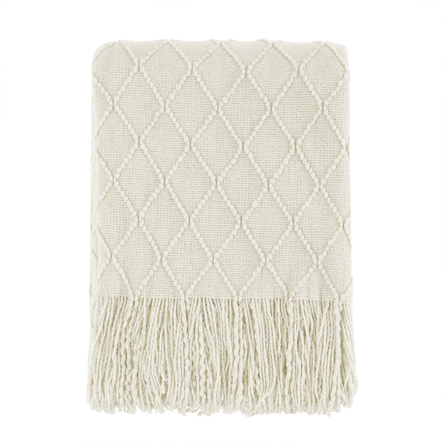 BOURINA Throw Blanket Textured Solid Soft Sofa Couch Decorative Knitted Blanket (Beige,50x60 inches)