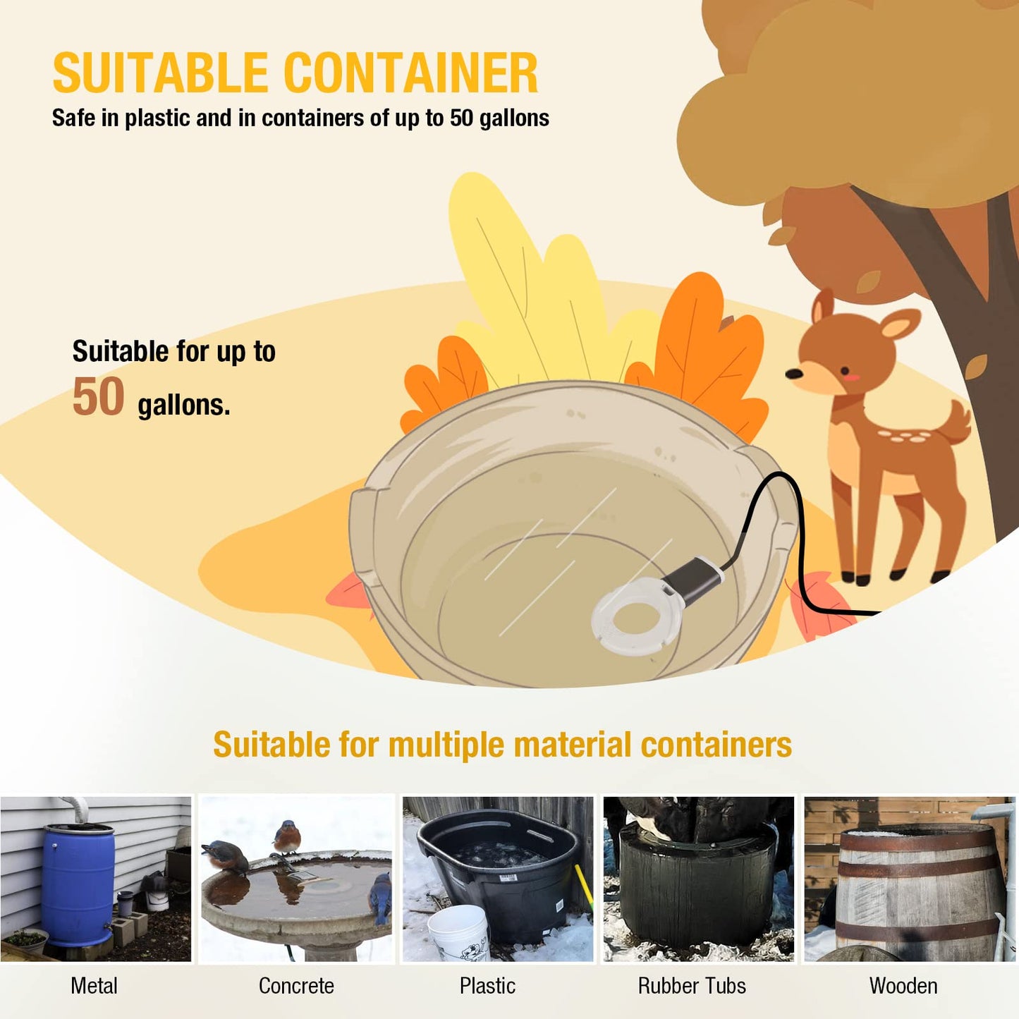 comincia 500Watt Utility De-Icer Submersible Cast Aluminum Chicken Water Heater for Livestock Poultry Tanks,Heated Bird Bath Deicer for Winter