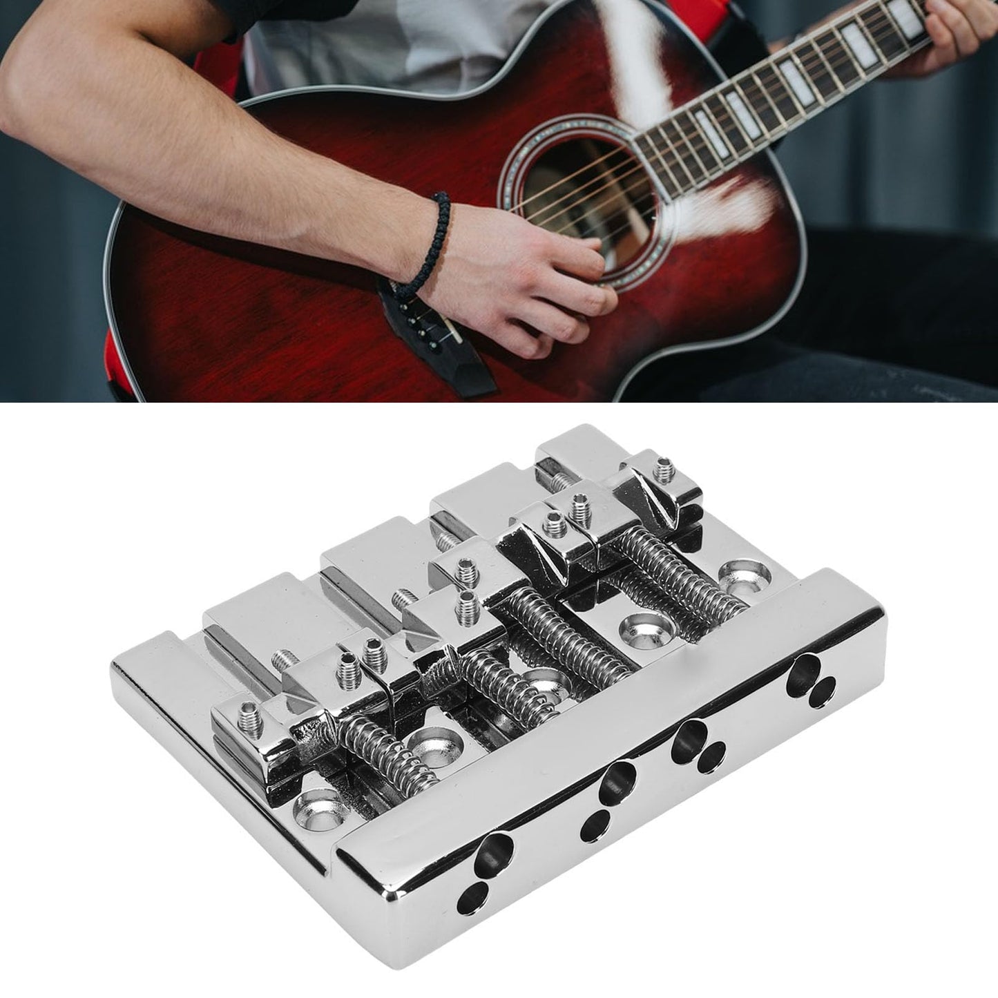 4 String Bass Bridge, High Mass Zinc Alloy Electric Bass Guitar Bridge with 19mm String Spacing for Universal Fit Enhanced Sustain