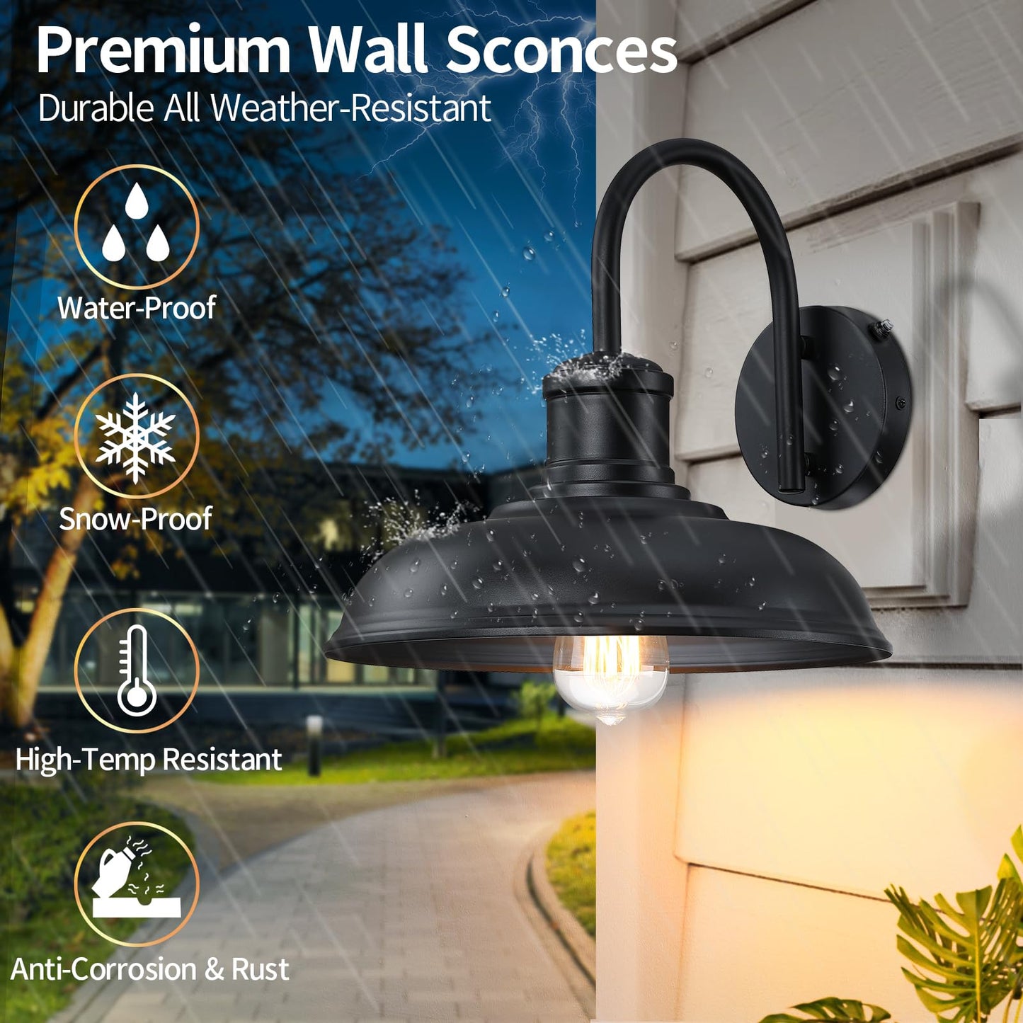 MYHXQ 12'' Dusk to Dawn Outdoor Gooseneck Barn Light, 2-Pack Outdoor Wall Sconce Farmhouse Exterior Light Wall Lighting Fixture Industrial Black Wall Lantern for Porch, Entryway, Garage, Black