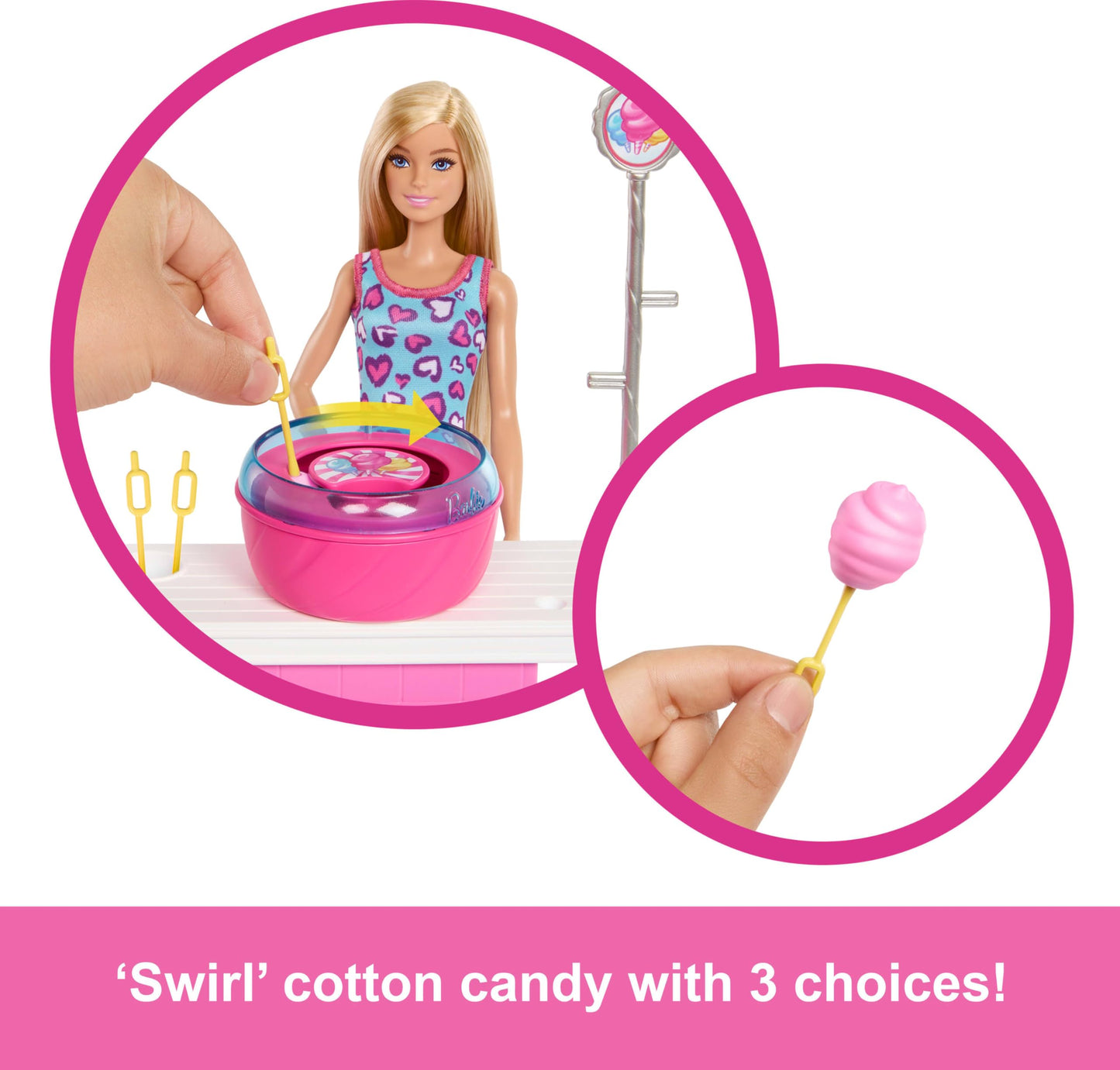 Barbie Mysteries: Beach Detectives Barbie “Malibu” Doll & Cotton Candy Game Booth Playset with 20 Accessories Including Prizes