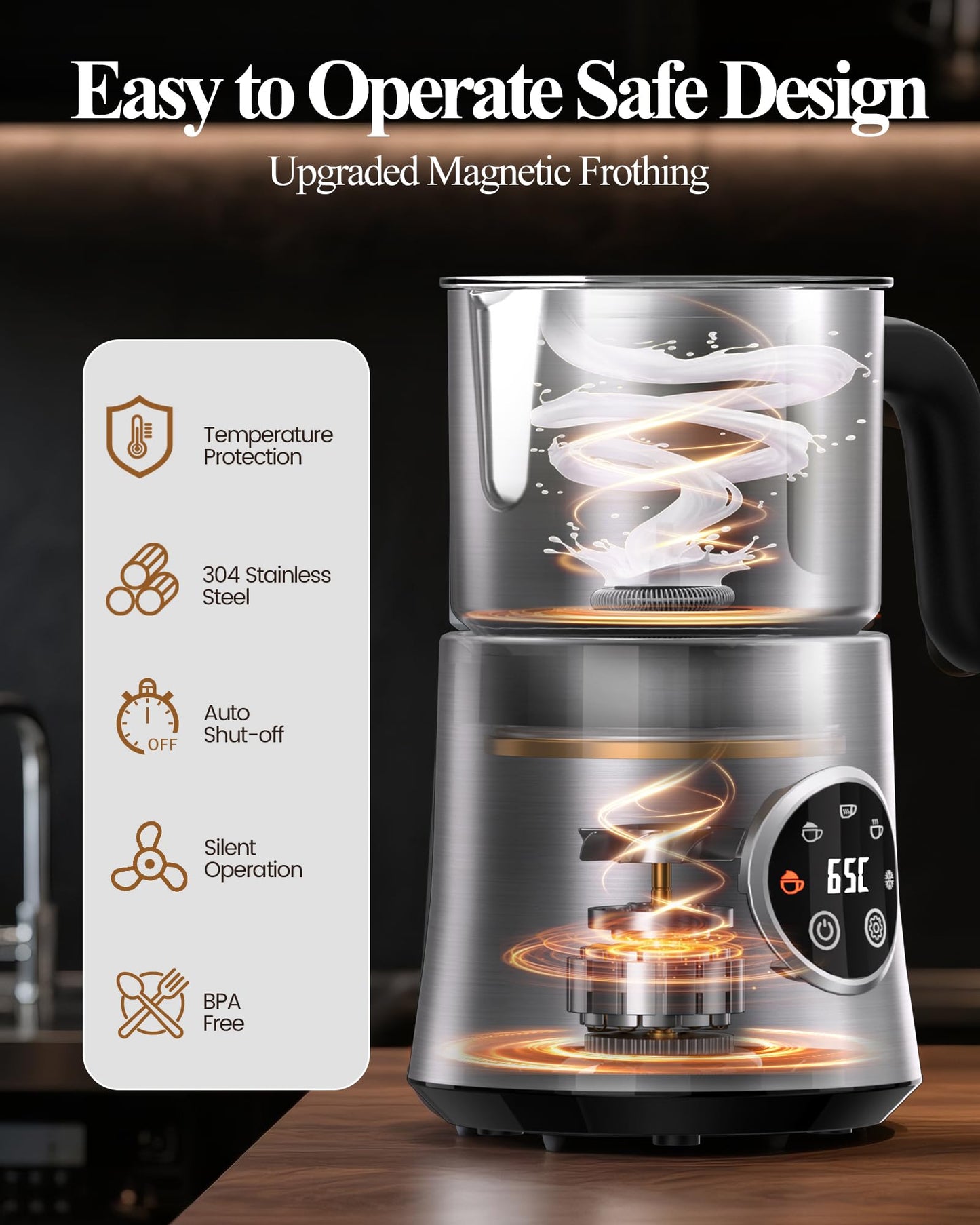 5 in 1 Electric Milk Frother: 16.9oz/500ml Large Capacity Milk Steamer for Hot and Cold Milk Froth -Dishwasher Safe Automatic Milk Frother & Warmer for Latte, Cappuccinos, Macchiato, Hot Chocolate