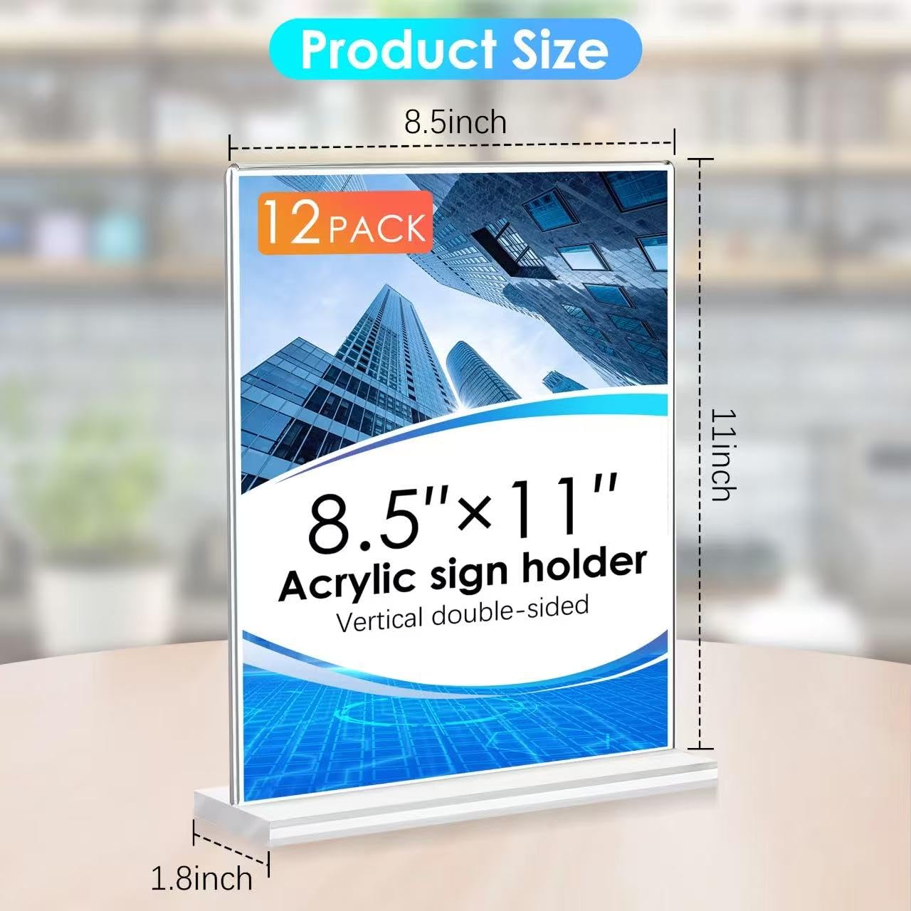Acrylic Sign Holder 8.5 x 11 Vertical Clear Signs Display Stand Double-Sided Plastic Flyer Holder Stand for Restaurant Office School Store and Home (T Shape 12 Pack)