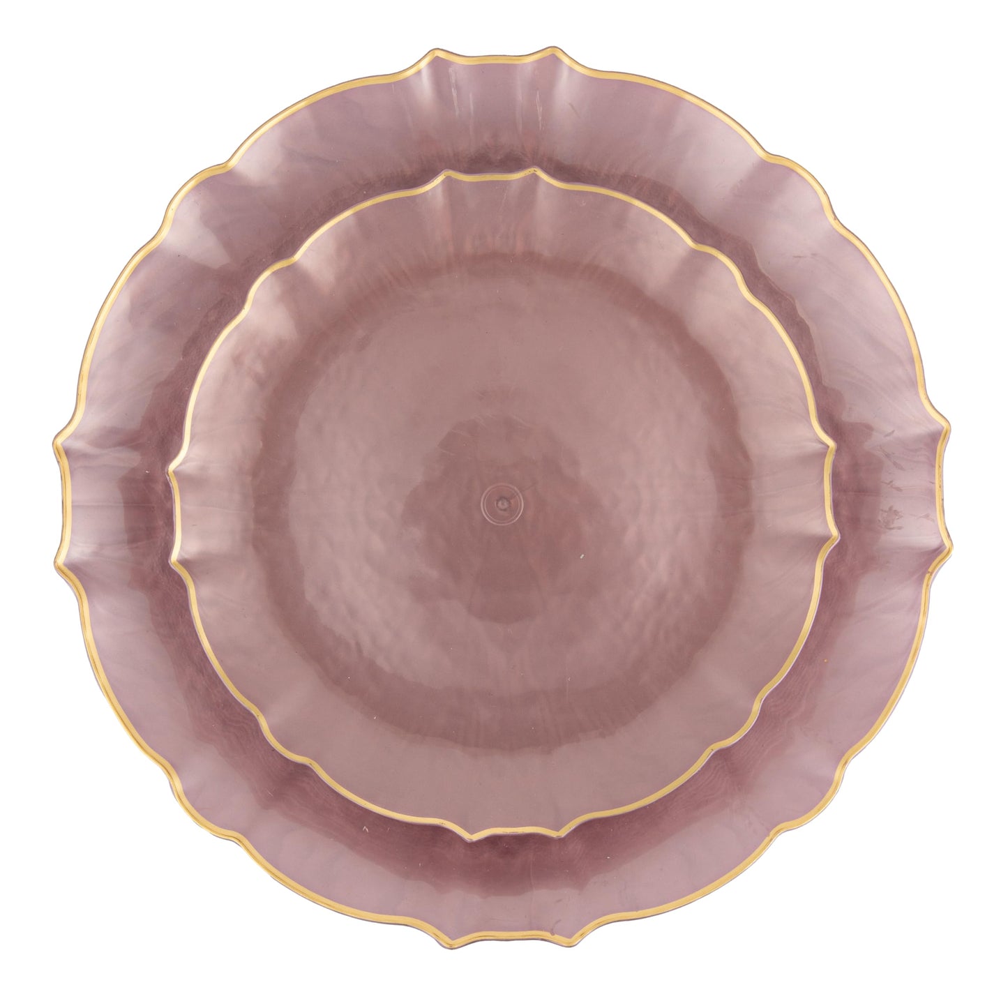 PLASTICPRO 48 Piece Aristocratic Combo Plastic Dinner Plates Disposable Plastic Fancy Heavy Duty Party Dishes 24, 7'' inch and 24, 10'' inch, Pearl Pink With Gold Rim