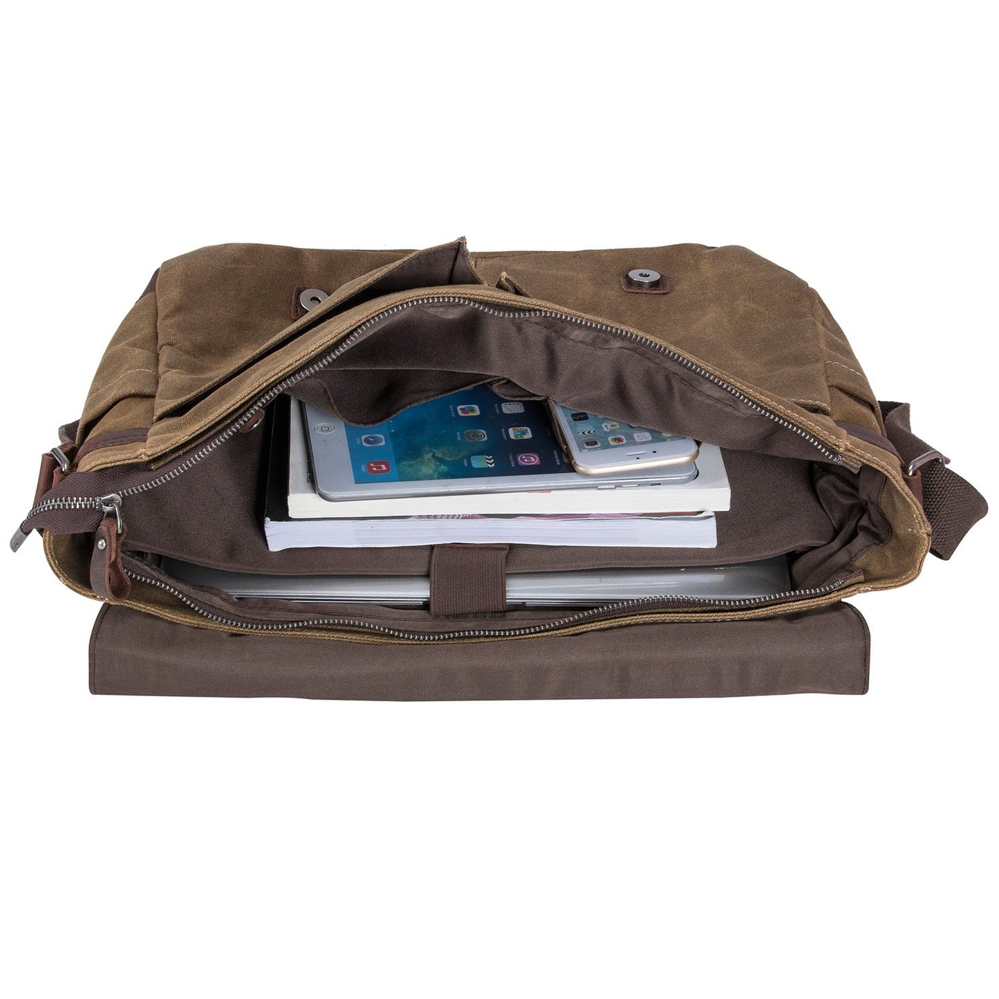 Waterproof Waxed Canvas 15.6" Laptop Messenger Bag Men Business Vintage shoulder bag / Briefcase (Khaki-2)