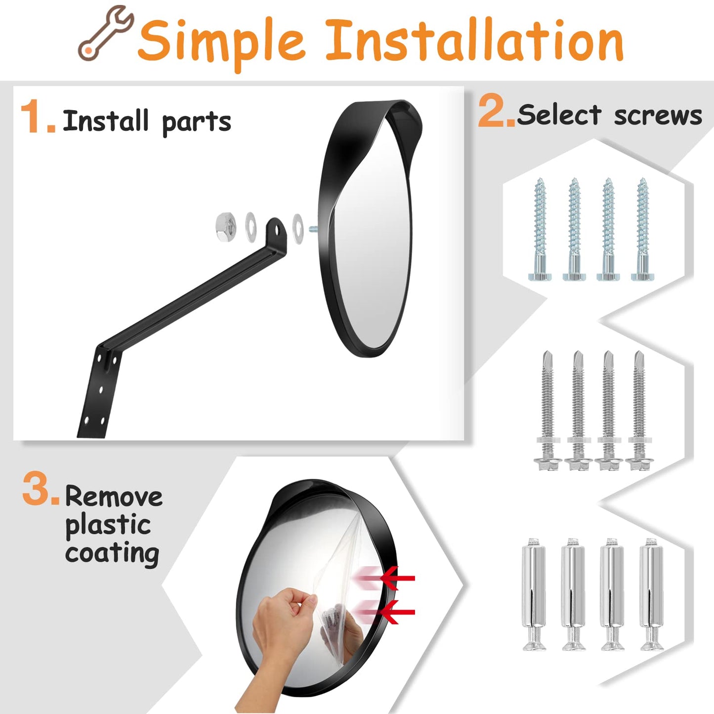 24" Convex Security Mirror, Adjustable Angle and Wide View for Garage and Traffic Driveway Park Assistant, Curved Security Mirror with Adjustable Fixing Bracket Indoor and Outdoor