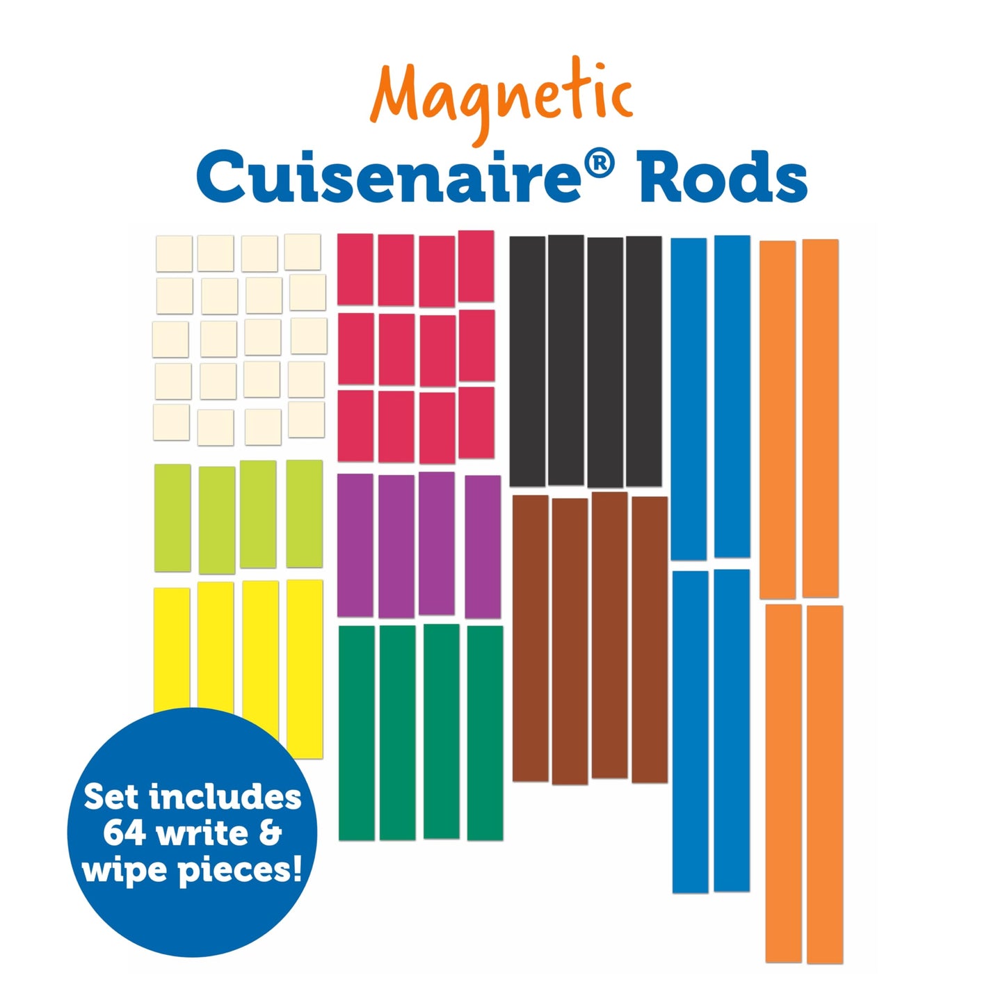 Learning Resources LER7708 Magnetic Cuisenaire Rods, Multicolor, 64 Pieces, Ages 3+