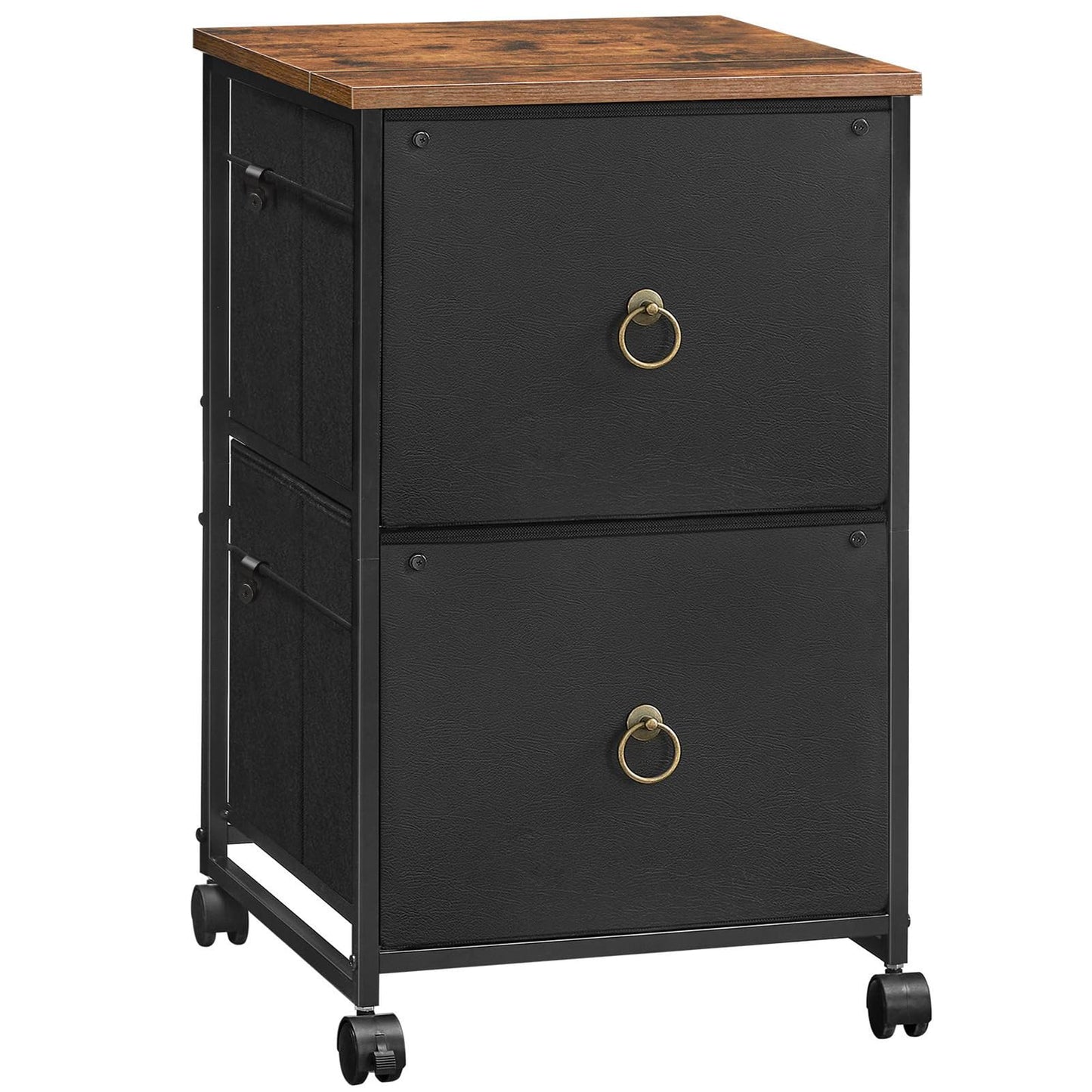 HOOBRO 2-Drawer Mobile File Cabinet, Vertical Filing Cabinet, Filing Cabinet for Home Office, Rolling Printer Stand, A4/Letter-Sized, Nonwovens Drawer, Black and Rustic Brown BFK20WJ01