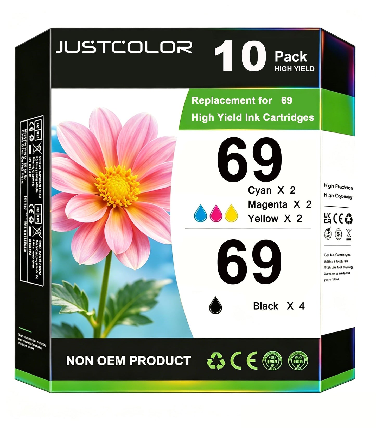 JUSTCOLOR Remanufactured Ink Cartridge Replacement for T069 69 Work for Stylus C120 NX100 NX110 NX115 NX200 NX300 NX400 NX410 NX510 CX7400 CX6000 CX5000 CX8400 (4 Black 2 Cyan 2 Magenta 2 Yellow)
