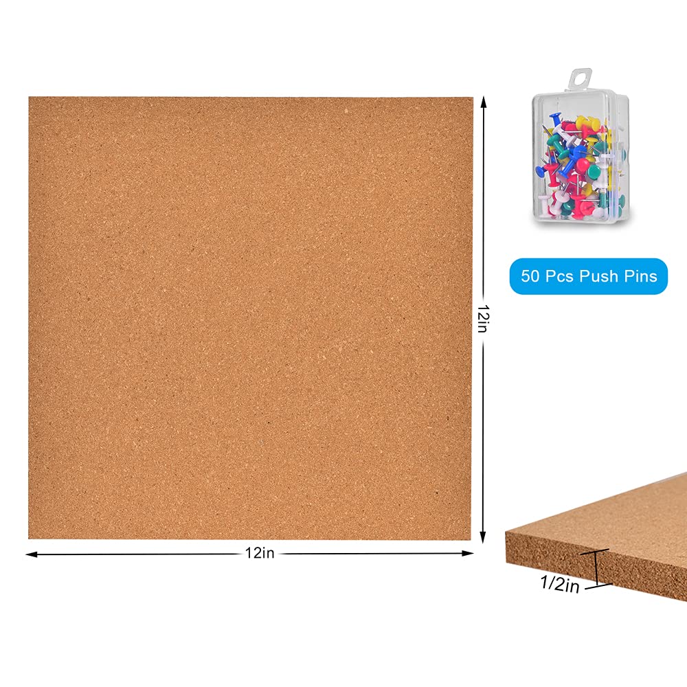 YCCYYCCY Self-Adhesive Cork Borad, 12mm Thick Cork Boards for Walls, 9 Pack Bulletin Board, Cork Board Tiles for Office, Home, School (12MM, 12"*12"-9P)