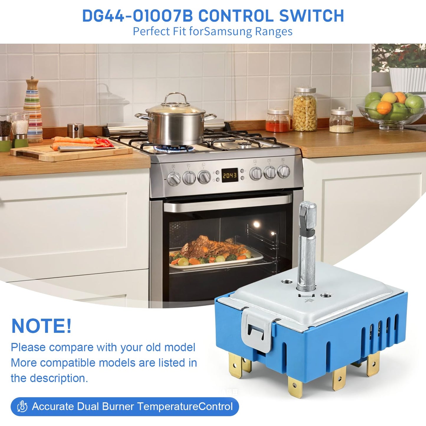 DG44-01007B Range Surface Element Control Switch compatible with Samsung Electric Range, Replacement for DG44-01007A, PER001-03, PER001-13T, 4929395, AP6003098, PS11735755, EAP11735755