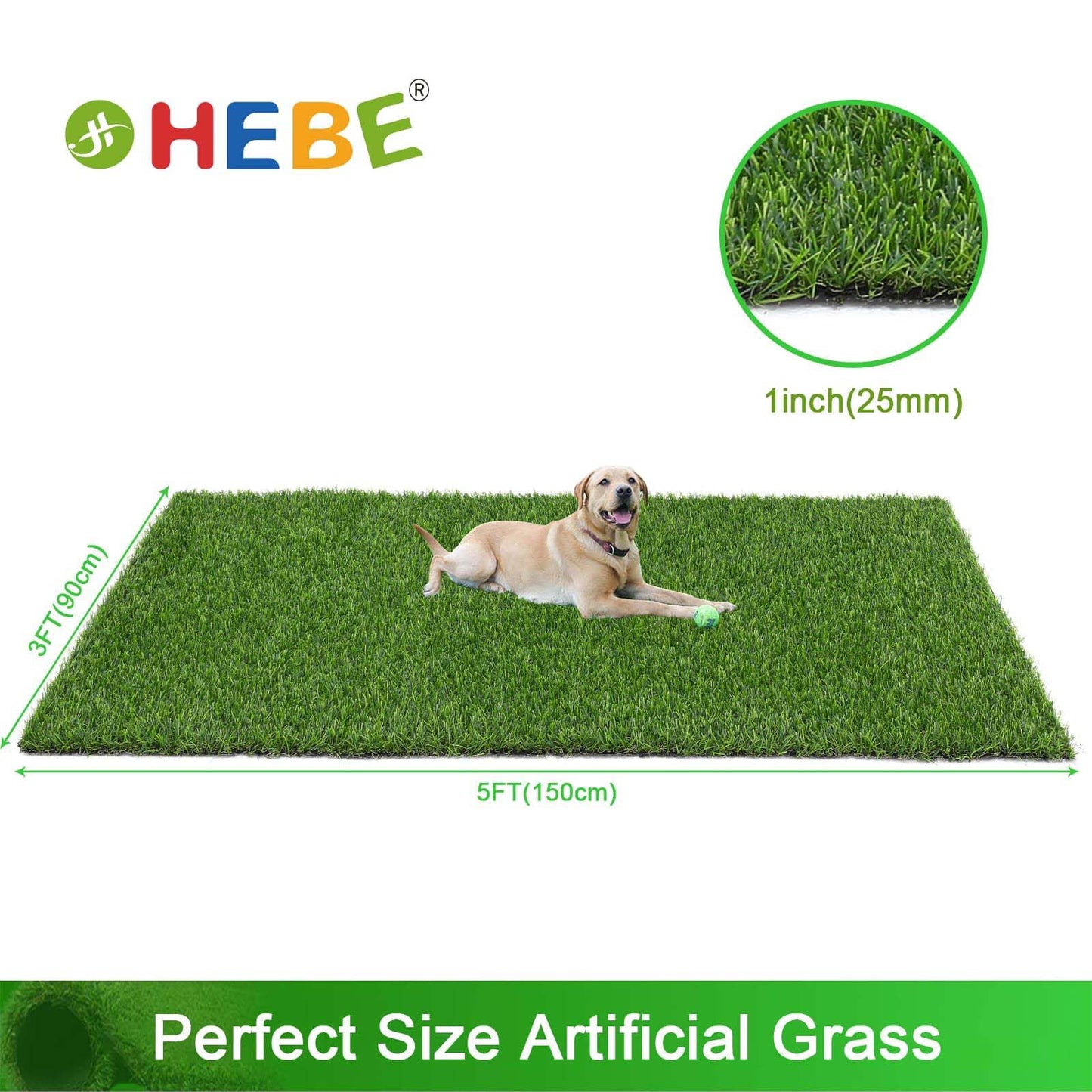 HEBE Artificial Grass Turf Rug 3 x 5 Ft Indoor Outdoor Grass Door Mat Realistic Grass Patch Dog Pee Pads Potty Training Rug with Drainage Holes Turf Carpet for Dogs Pets Patio Backyard