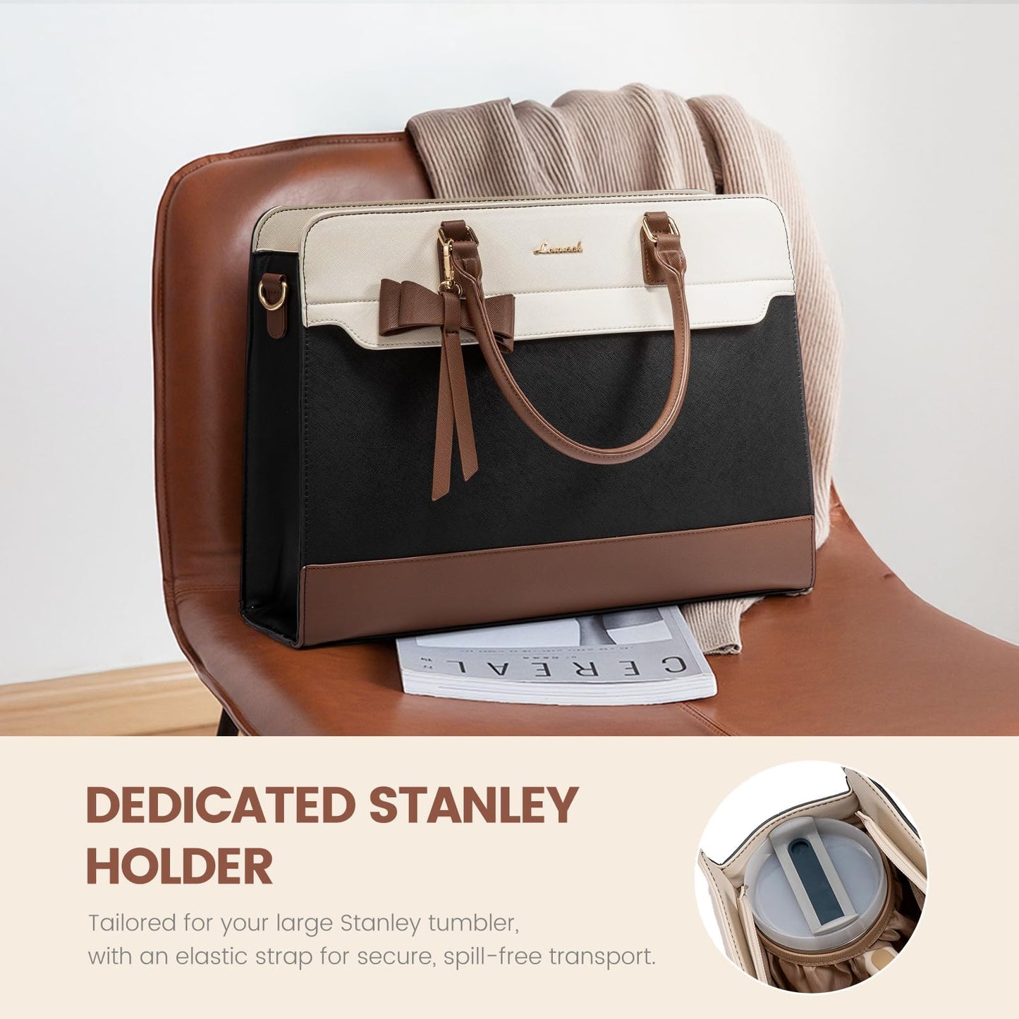 LOVEVOOK Laptop Tote Bag for Women, Leather Work Bag, Waterproof Business Teacher Bag, Large Computer Handbag Purse Briefcase, Office Gifts for Women