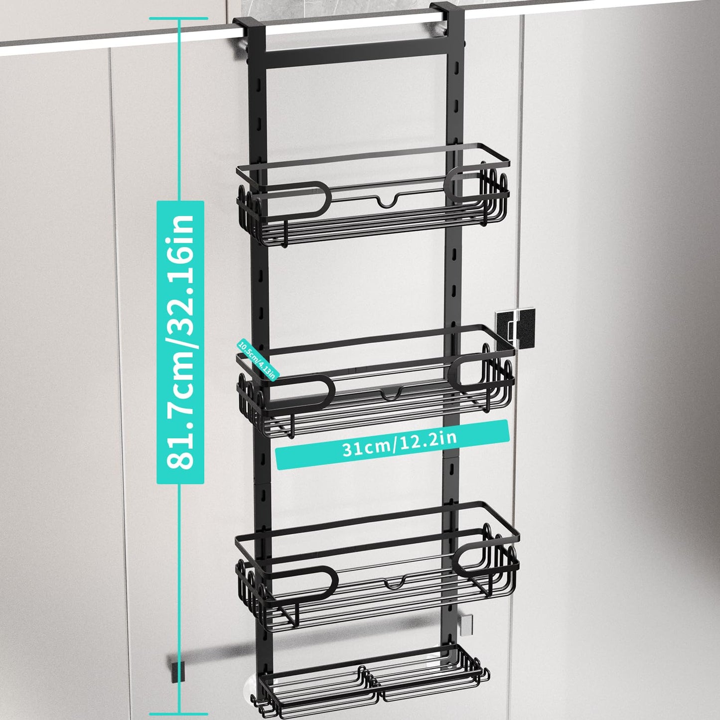 HapiRm Adjustable Shower Caddy Hanging - 4-Tier No Drilling Over The Door Shower Caddy, Rustproof Shower Organizer Hanging with 2 Soap Holders & 22 Hooks, Bathroom Shelves for Shampoo, Conditioner