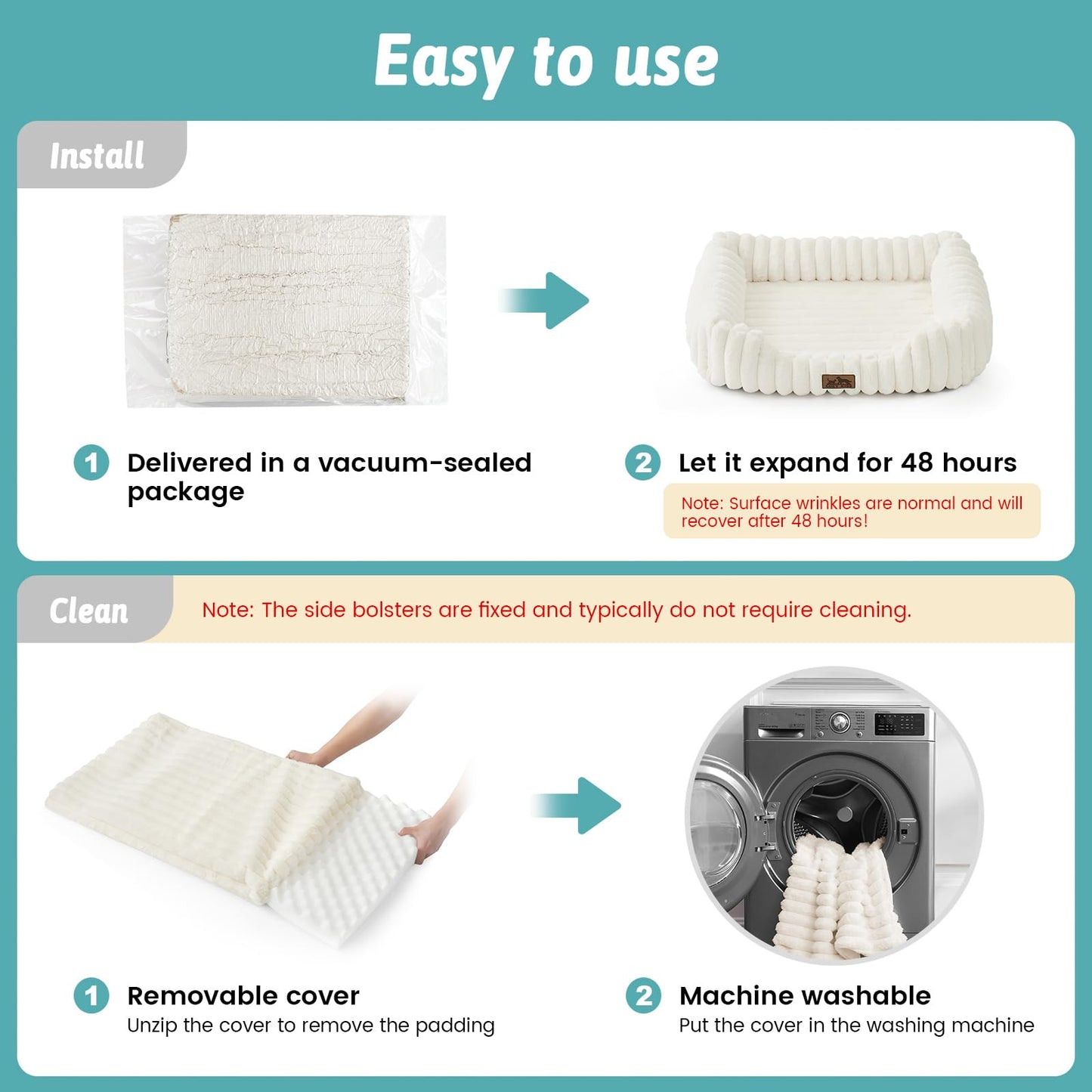 COZY KISS Orthopedic Dog Bed for Small Dogs & Cats - Washable Rectangle Pet Bed with Anti-Slip Bottom, Soft Calming Cat & Puppy Bed for Indoor Pets (25"x21"x6", Cream)