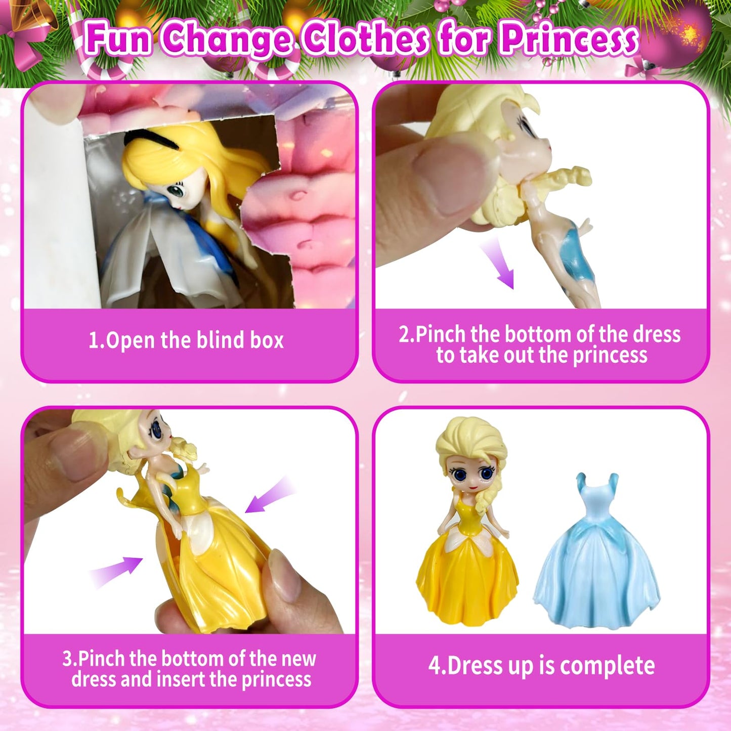 Advent Calendar 2025 for Girls, Princess Deformation Toy Christmas Countdown Calendars Princess Transformable Toys for Girls Xmas Gifts Party Favors