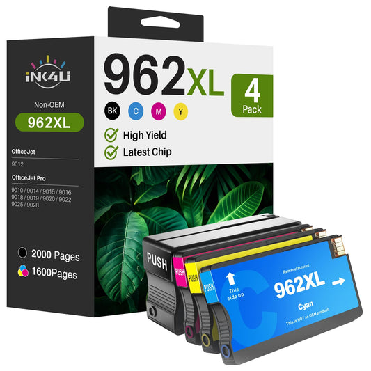 (Latest Chip) 962XL Ink Cartridges for HP Printers Compatible Replacement for HP 962XL Ink Cartridges Combo Pack to Work for HP Officejet Pro 9015 9010 9018 9020 9022 9025 Printer (High Yield, 4 Pack)