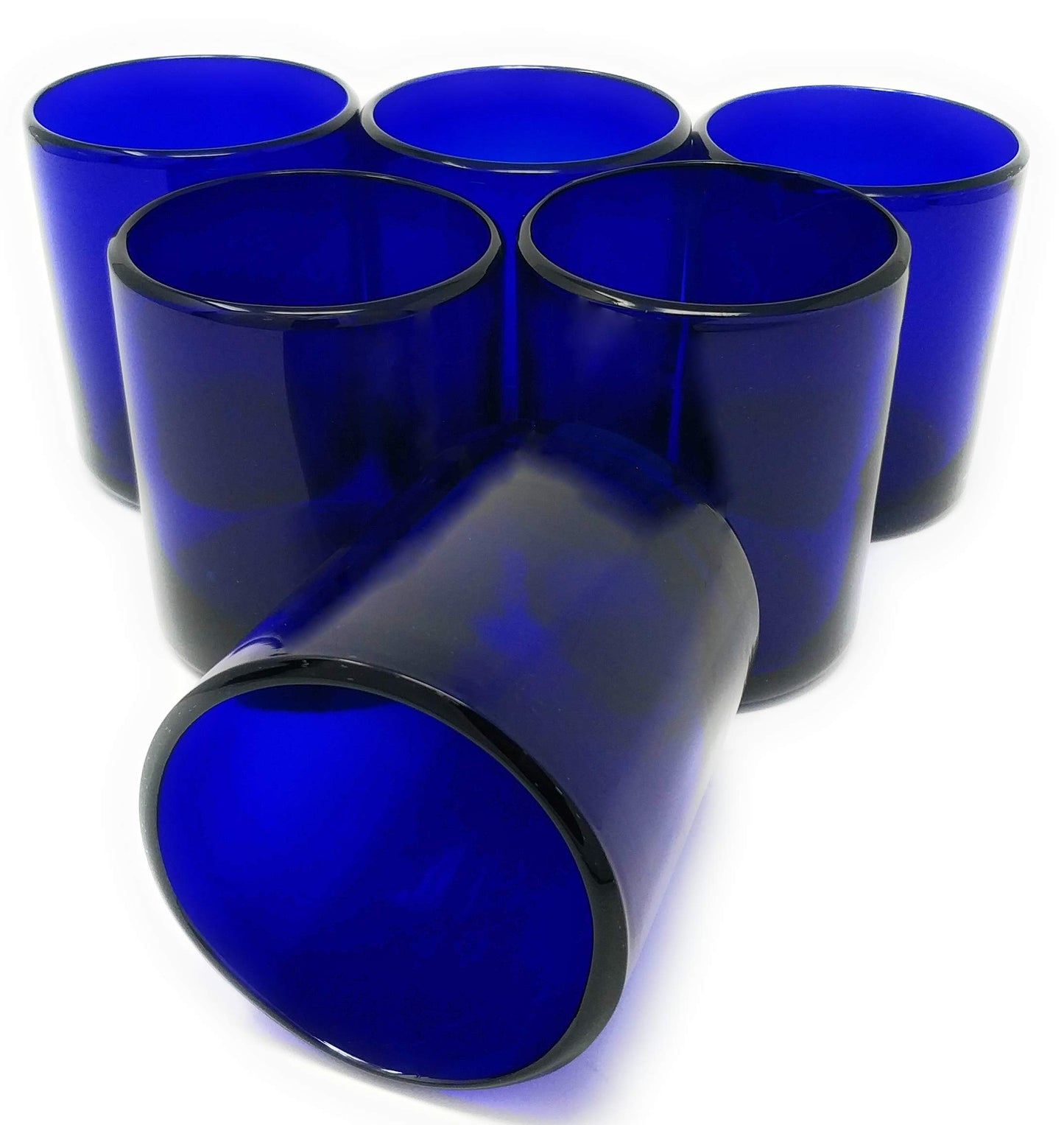 Dos Sueños Hand Blown Mexican Drinking Glasses â€“ Set of 6 Cobalt Tumbler Glasses (10 oz Each)