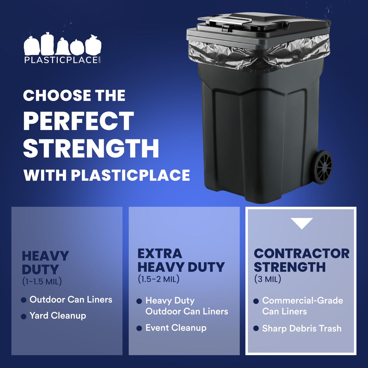 Plasticplace 64-65 Gallon Trash Can Liners for Toter │ 3.0 Mil │ Black Heavy Duty Garbage Bags │ 50” x 60” (25 Count)