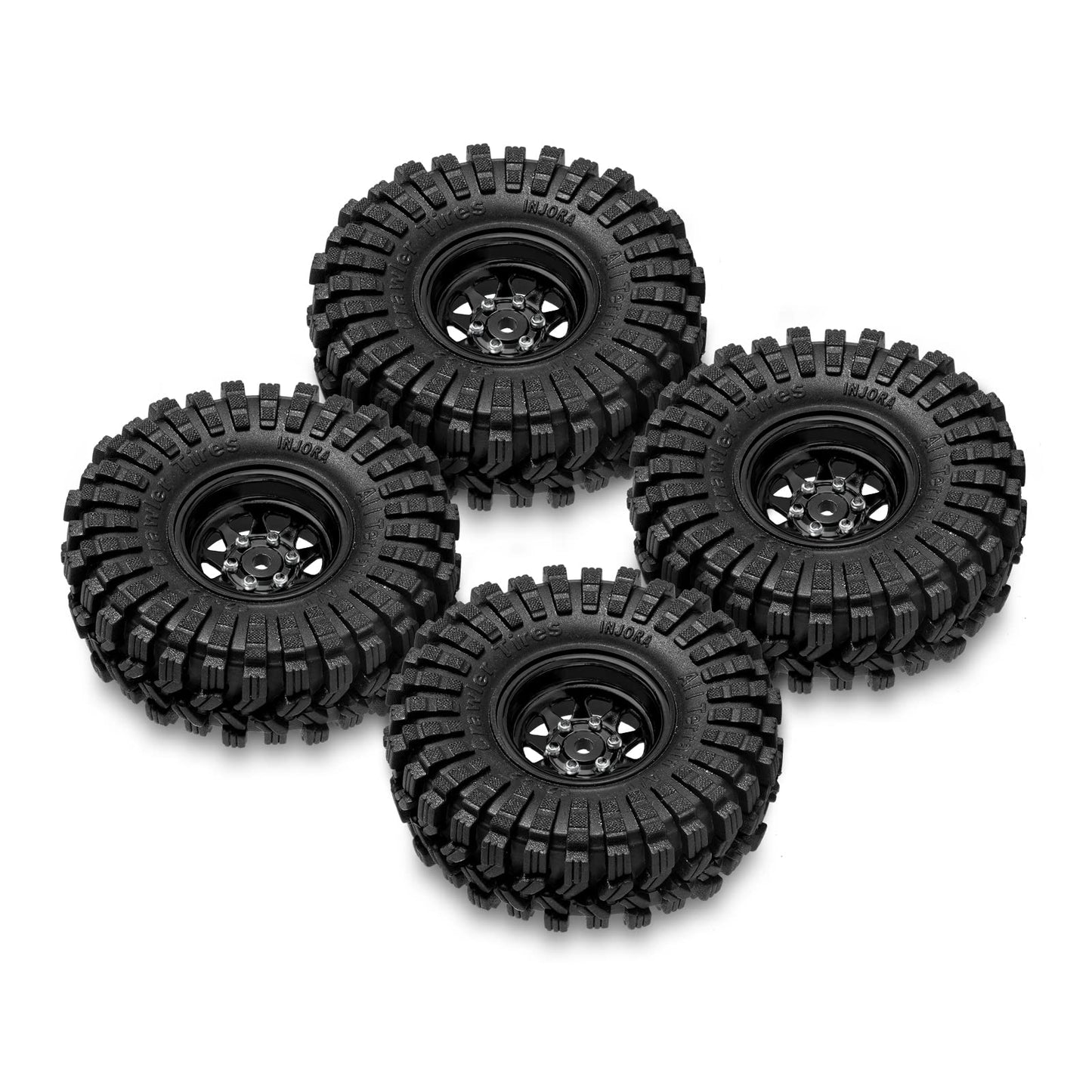 INJORA 1.0 Beadlock Wheel Tires Set -3.78mm Offset Wheel Rims for 1/18 1/24 RC Crawler Car Axial SCX24 FMS FCX24 TRX4M,Black (W1004-T1014)